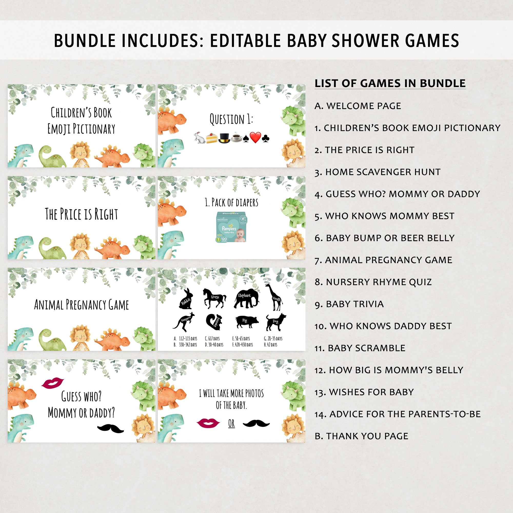 Dinosaur Virtual Baby Shower Games