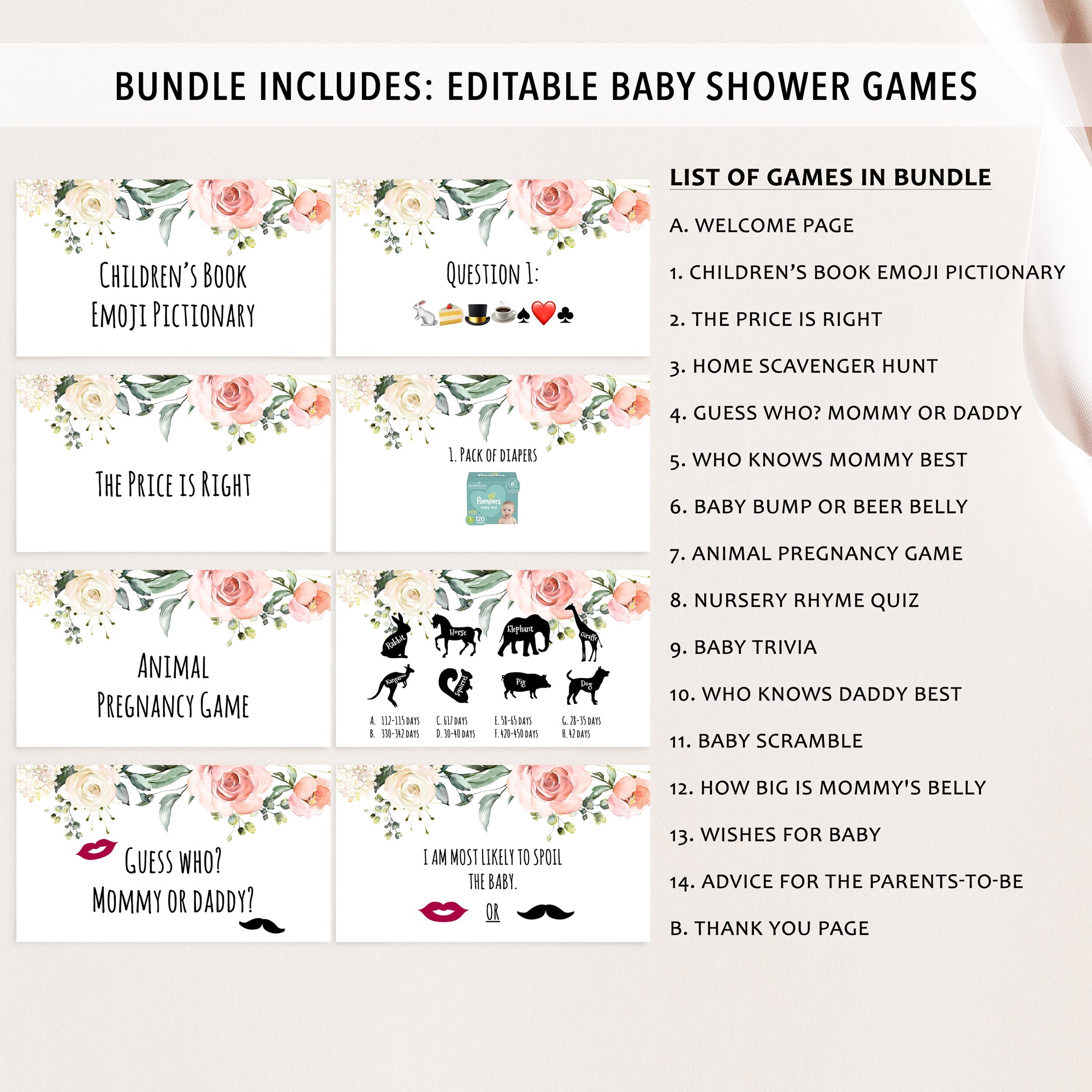 Floral Virtual Baby Shower Games