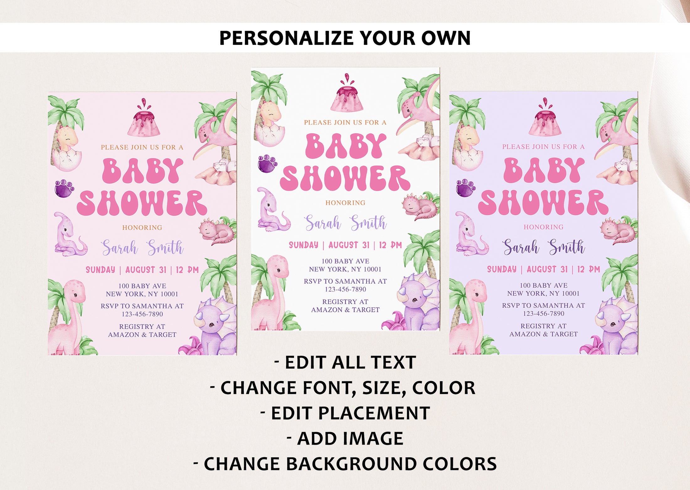 Complete Girl Dinosaur Baby Shower Bundle