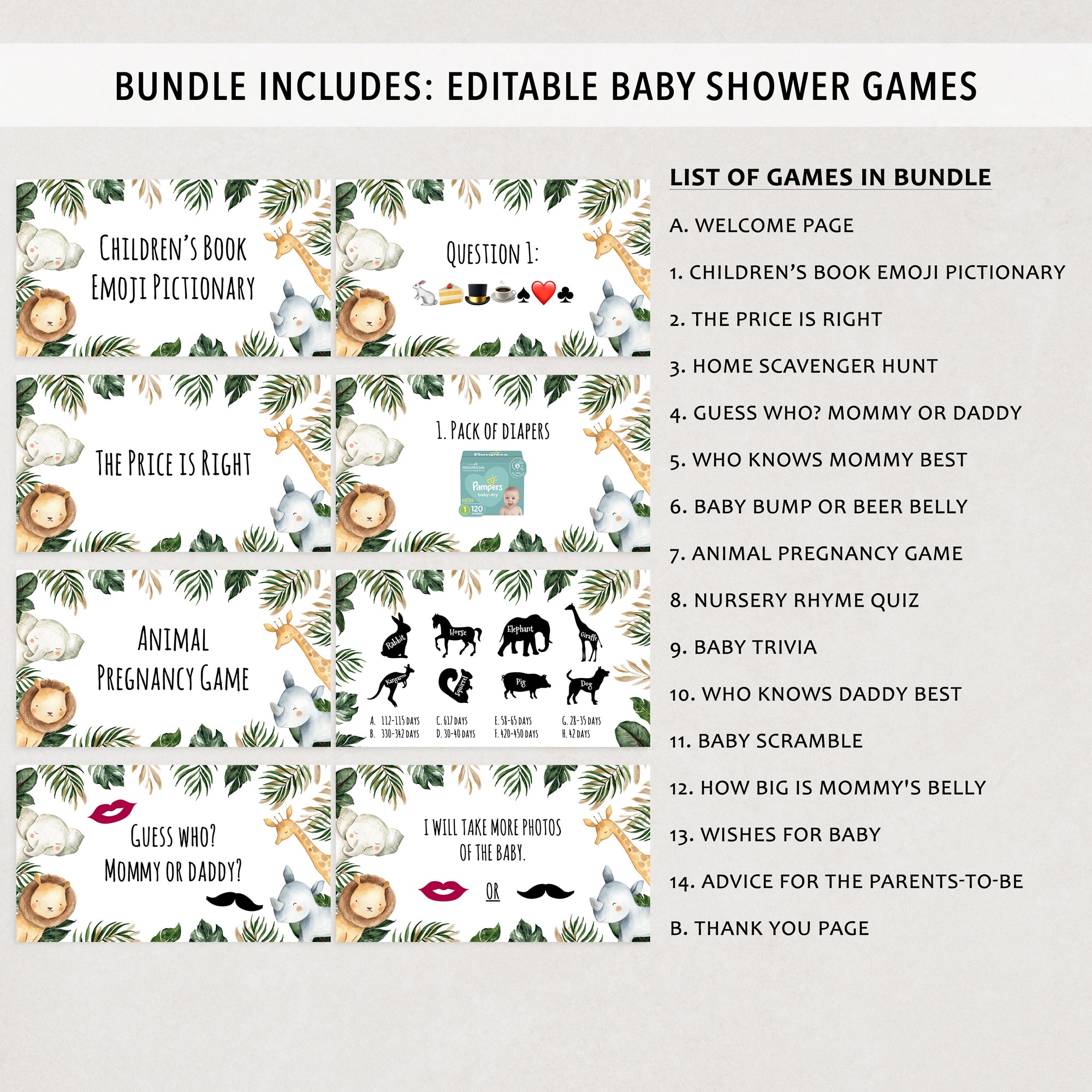 Jungle Safari Virtual Baby Shower Games