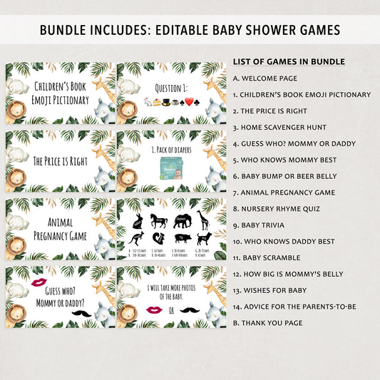 Jungle Safari Virtual Baby Shower Games