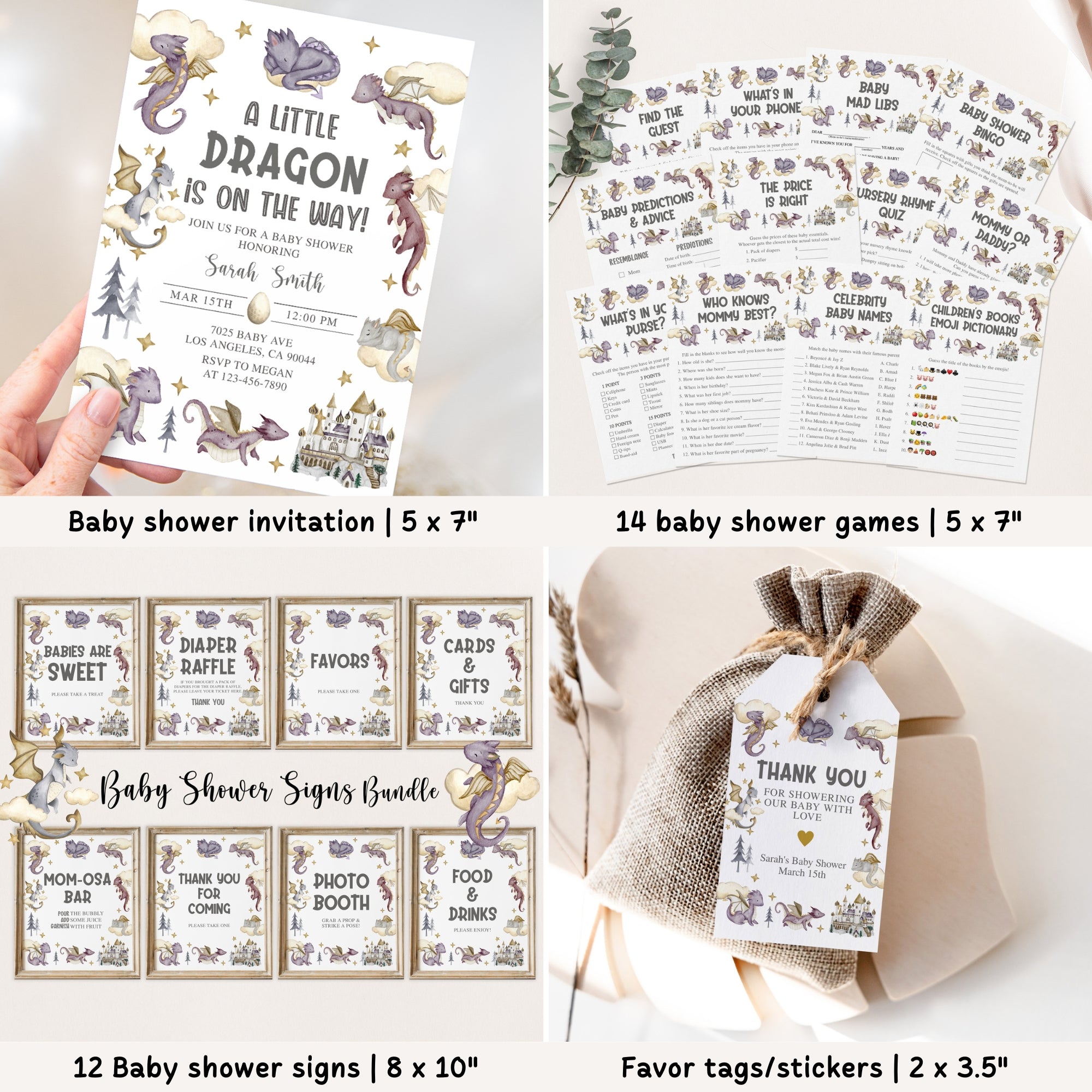 Complete Purple Dragon Baby Shower Bundle