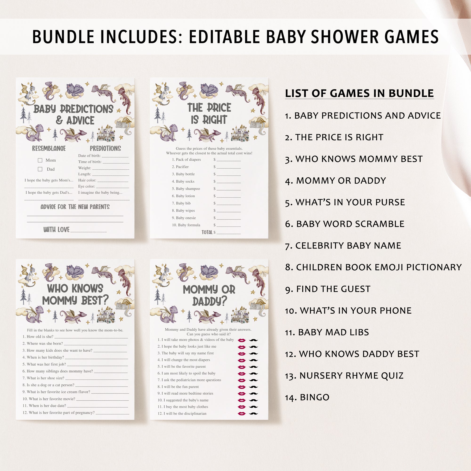 14 Purple Dragon Baby Shower Games