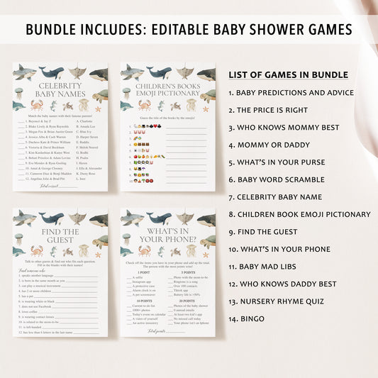 14 Sea Animals Baby Shower Games