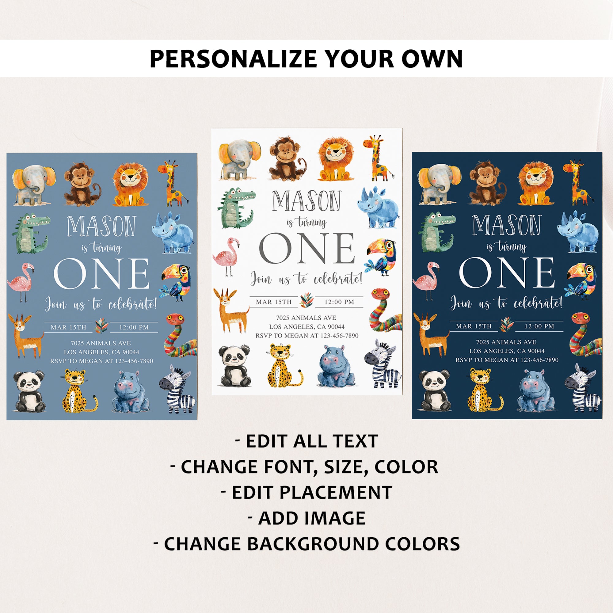 Colorful Animals 1st Birthday Bundle