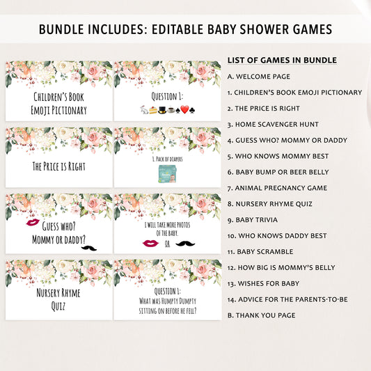 Garden Floral Virtual Baby Shower Games