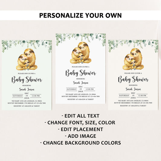 Sloth Family Baby Shower Invite