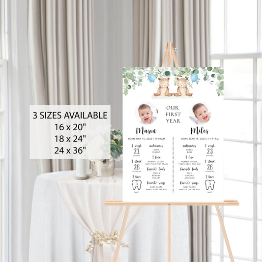 Twin Bears Baby Milestone Board