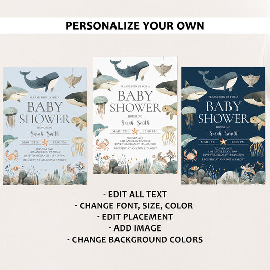 Sea Animals Baby Shower Invite