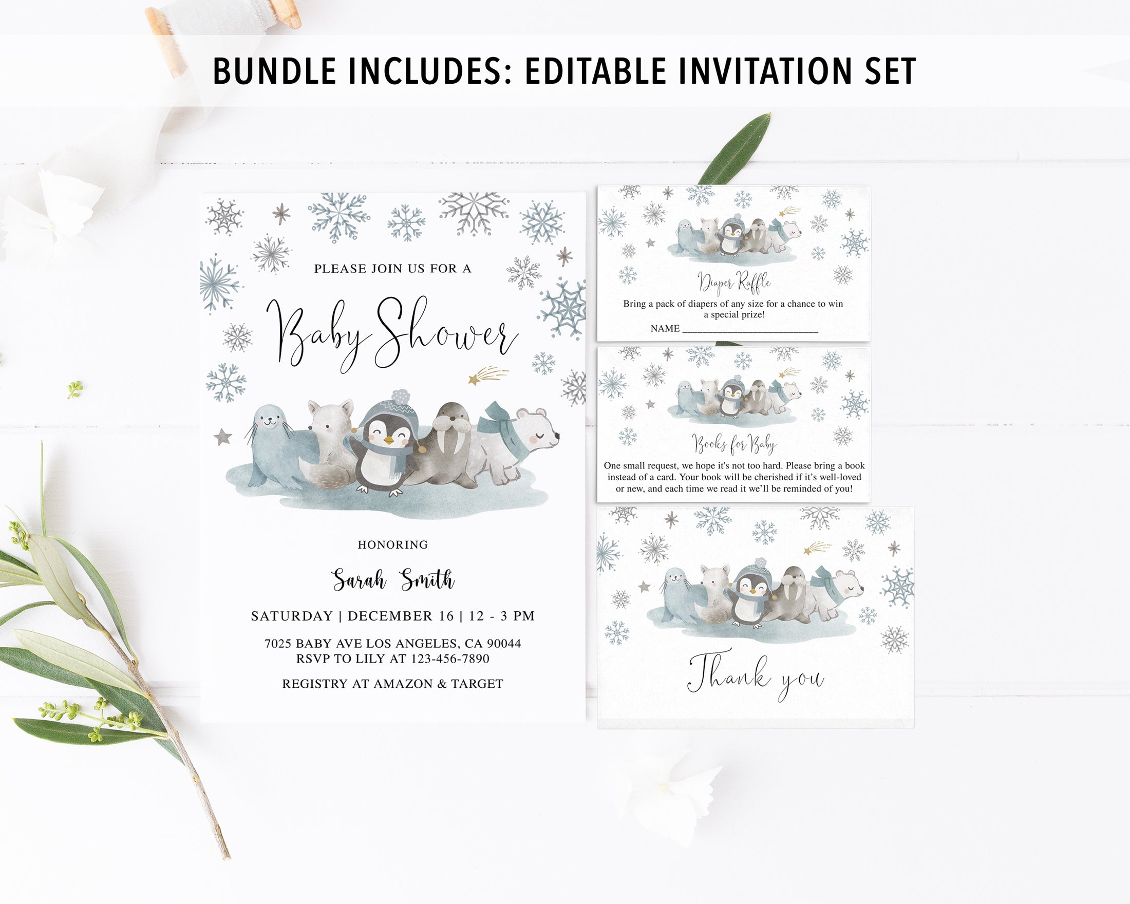 Complete Winter Animals Baby Shower Bundle