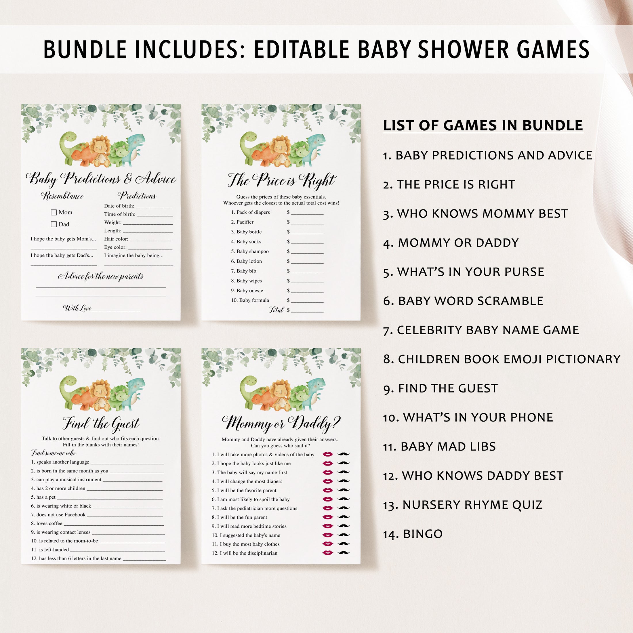 Complete Dinosaur Baby Shower Bundle