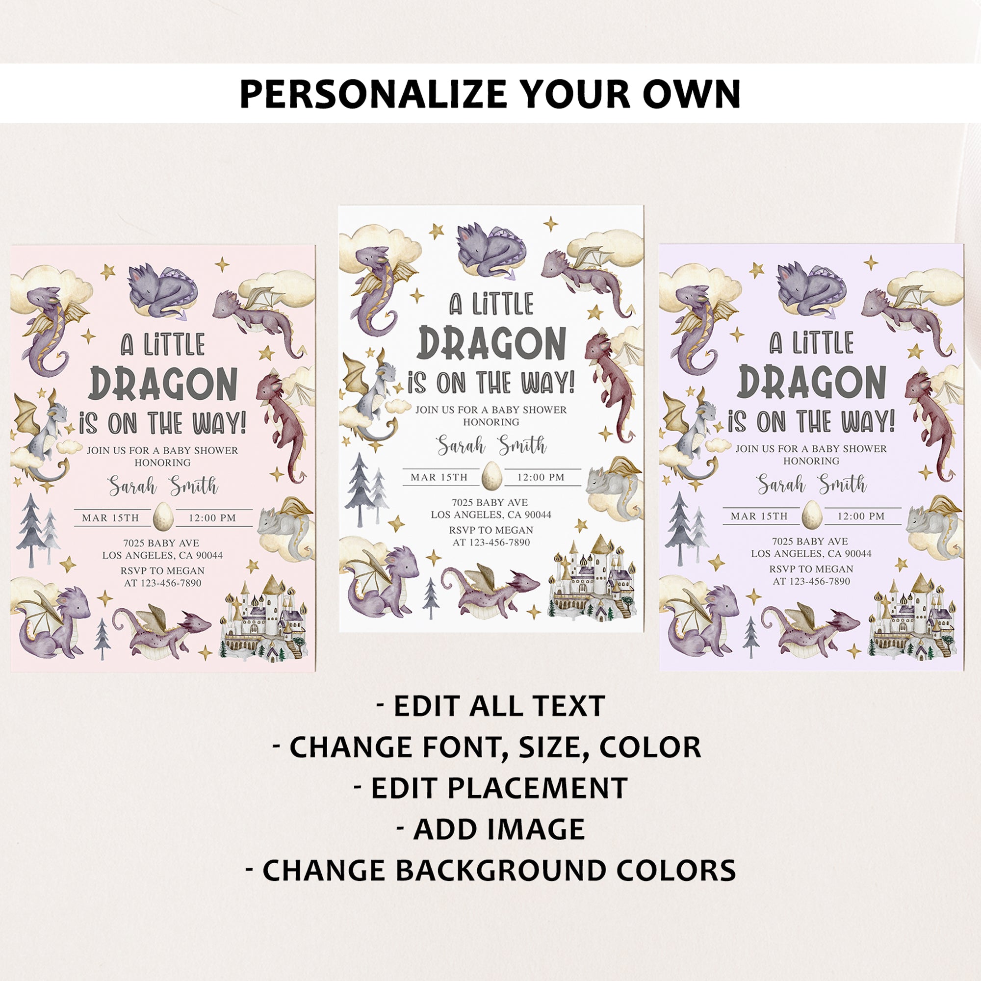 Purple Dragon Baby Shower Invite