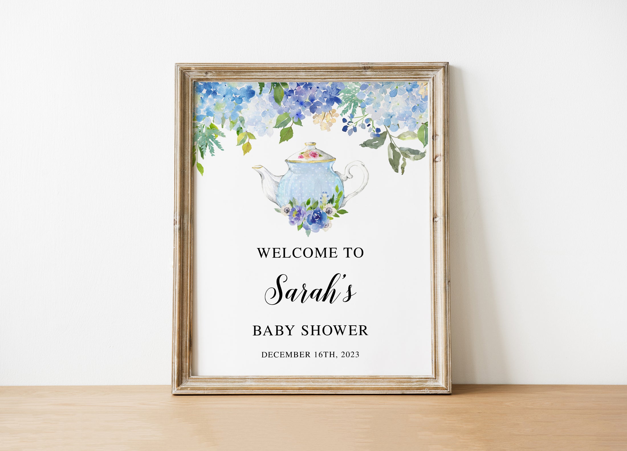 Blue Tea Party Baby Shower Welcome Sign