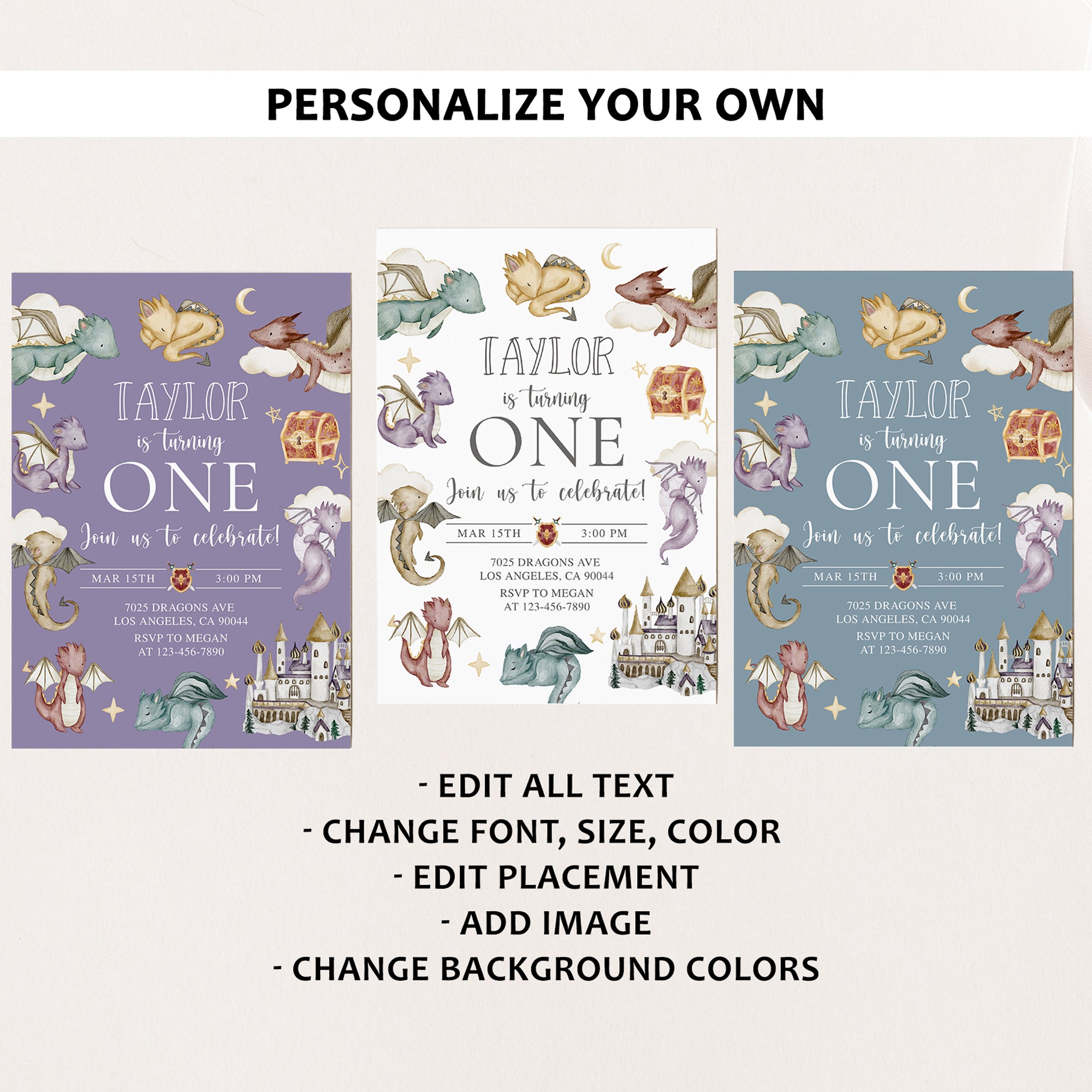 Fairytale Dragon Birthday Invite