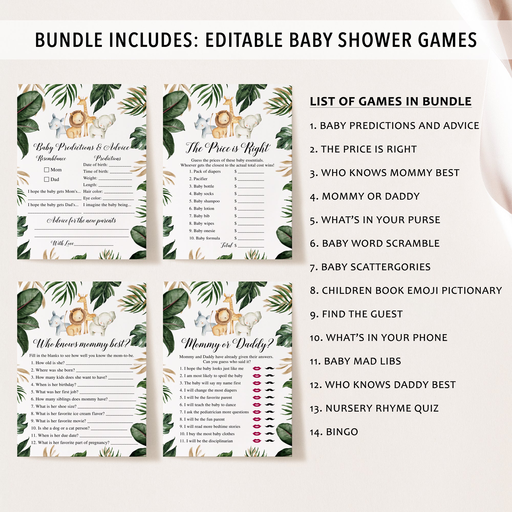 Jungle Animals Baby Shower Invite & Games