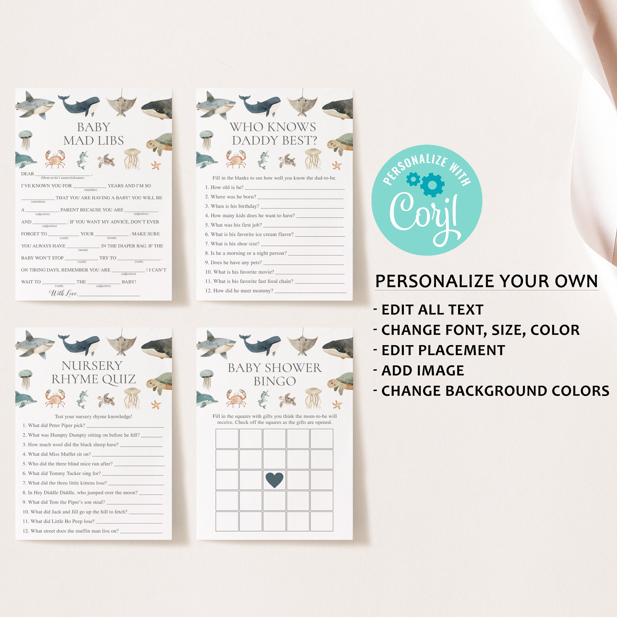 14 Sea Animals Baby Shower Games