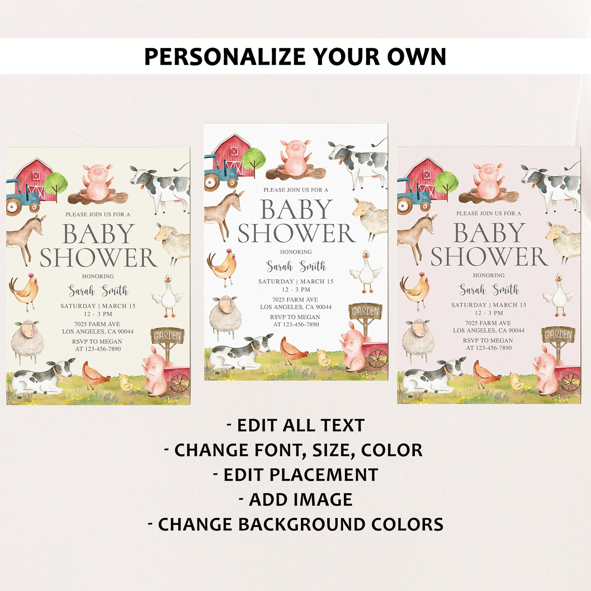 Farm Animals Baby Shower Invite