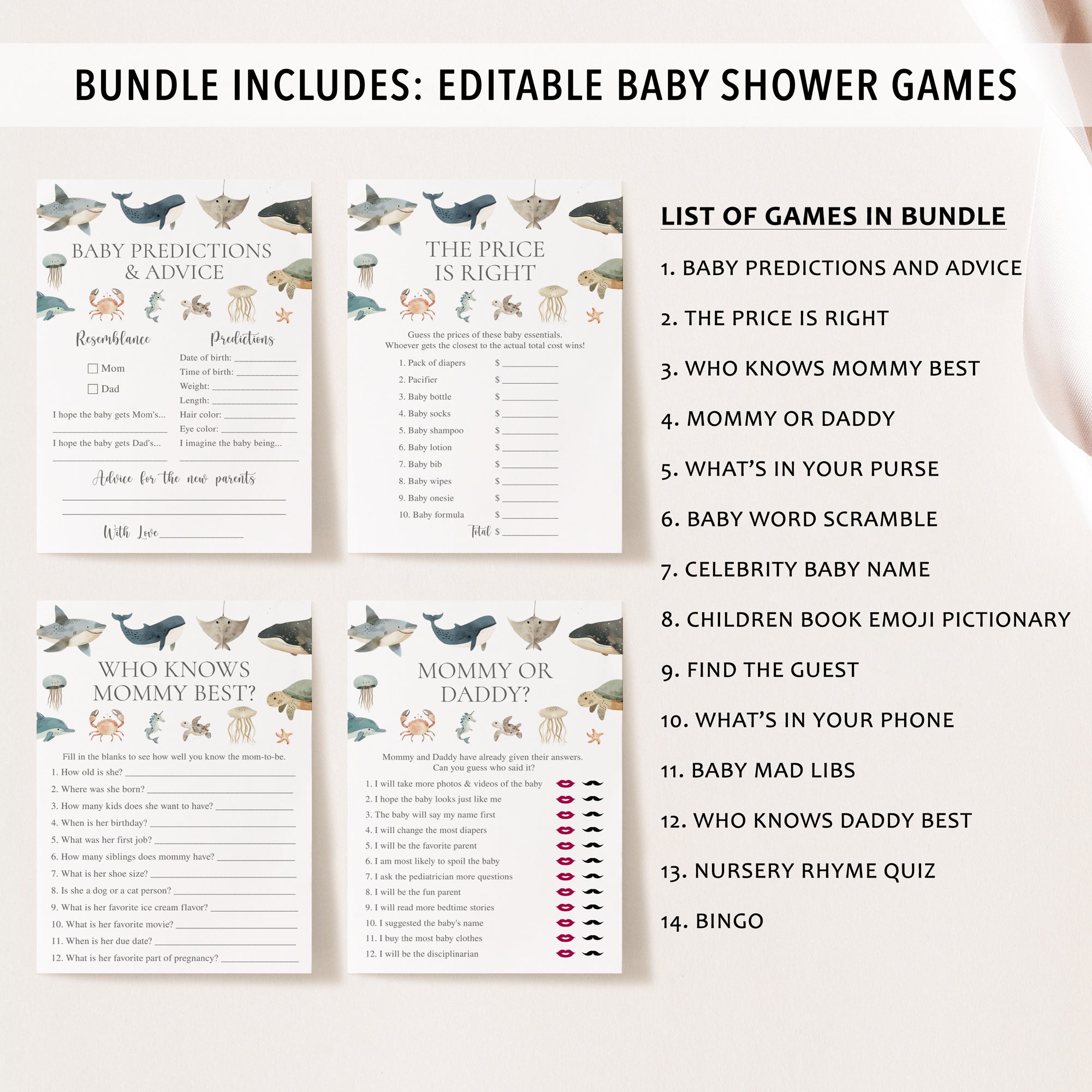 Complete Sea Animals Baby Shower Bundle