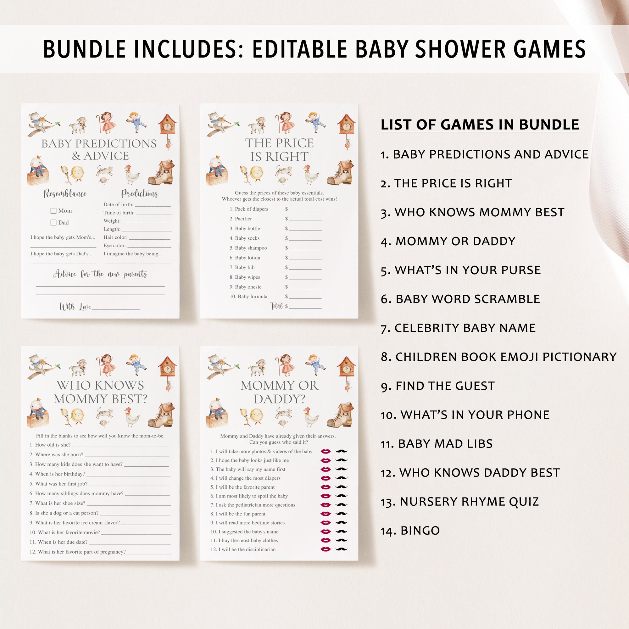 Complete Nursery Rhyme Baby Shower Bundle
