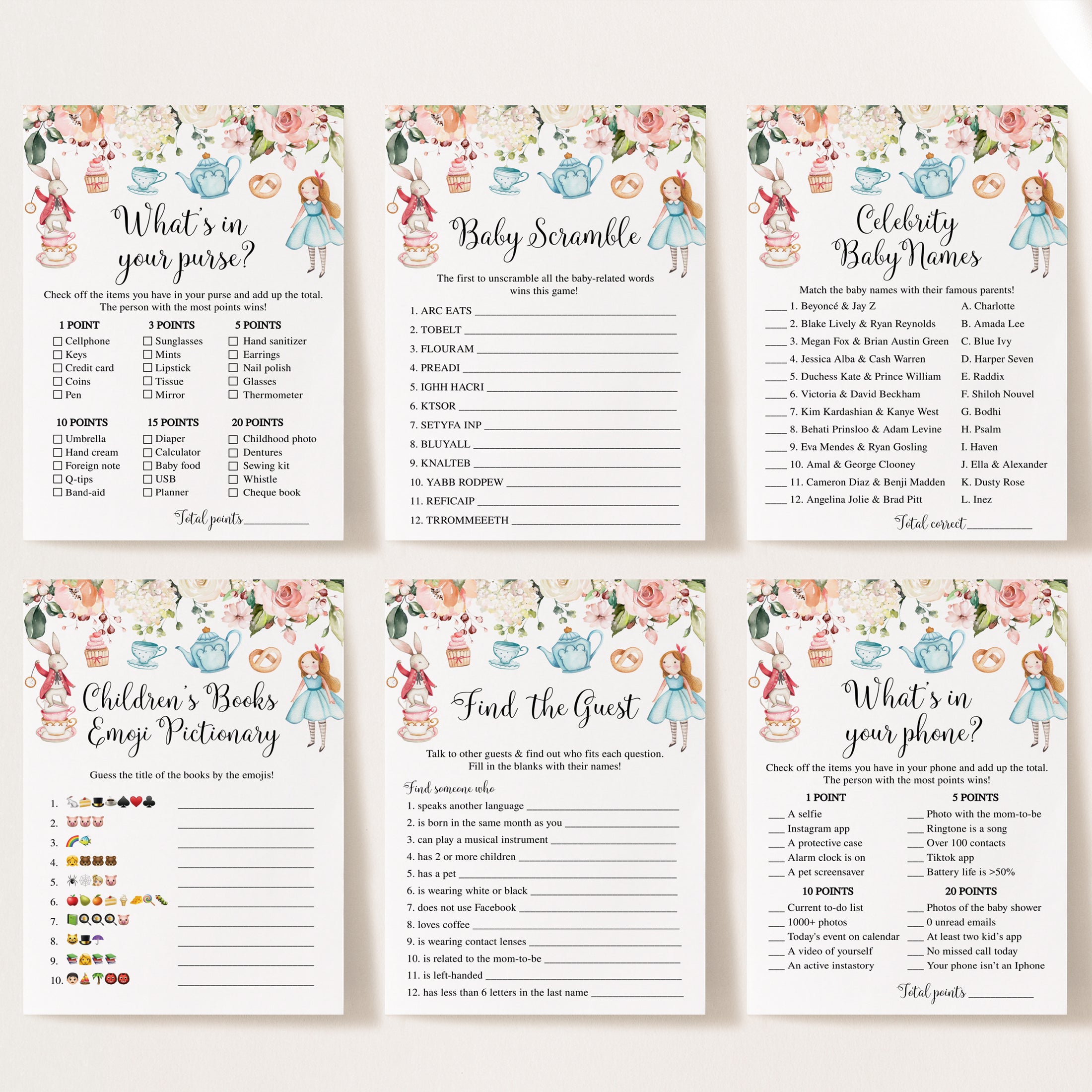 Alice in Wonderland Baby Shower Invite & Games