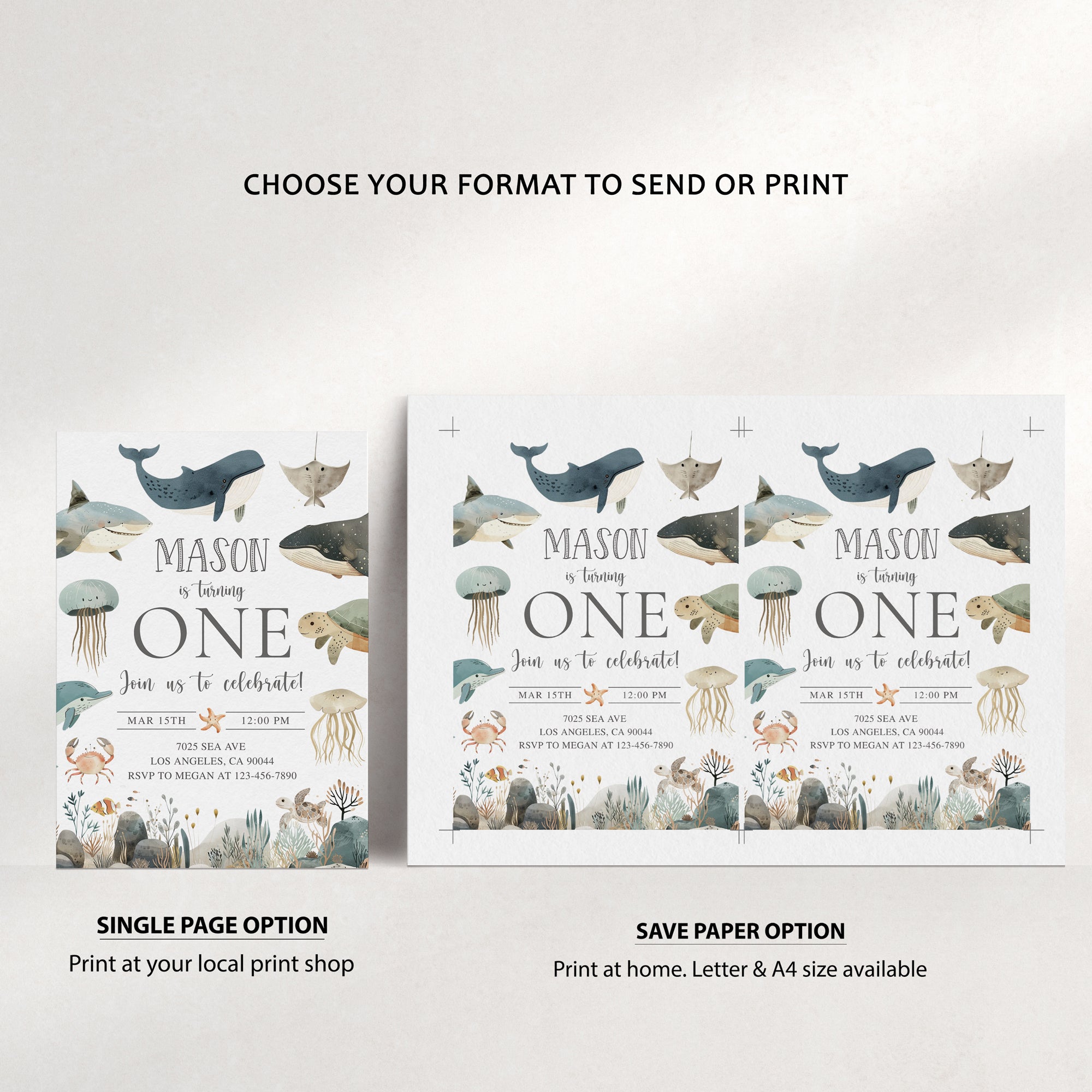 Sea Animals Birthday Invite