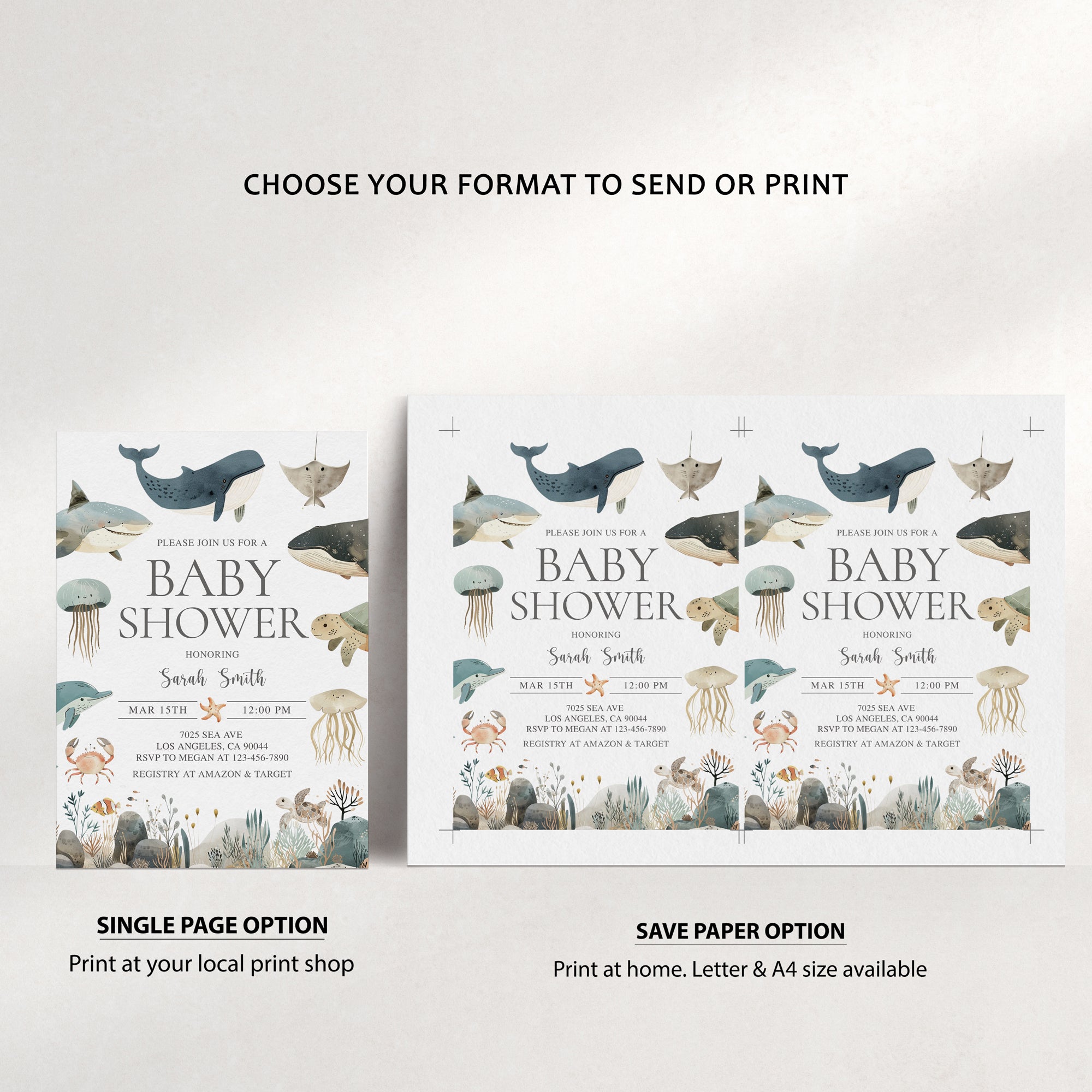 Sea Animals Baby Shower Invite