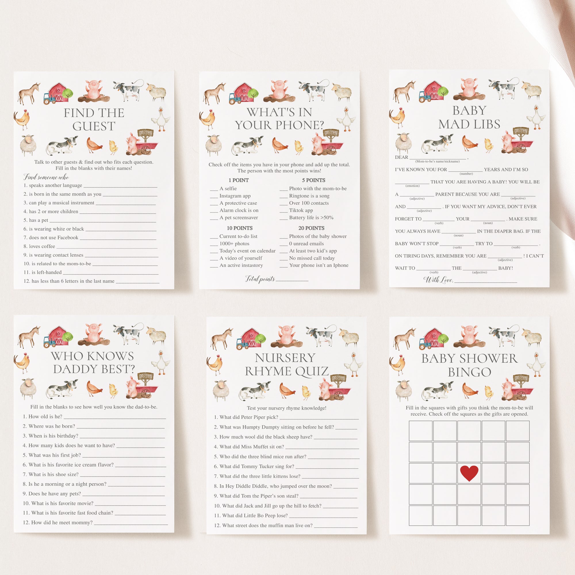 Farm Animals Baby Shower Invite & Games