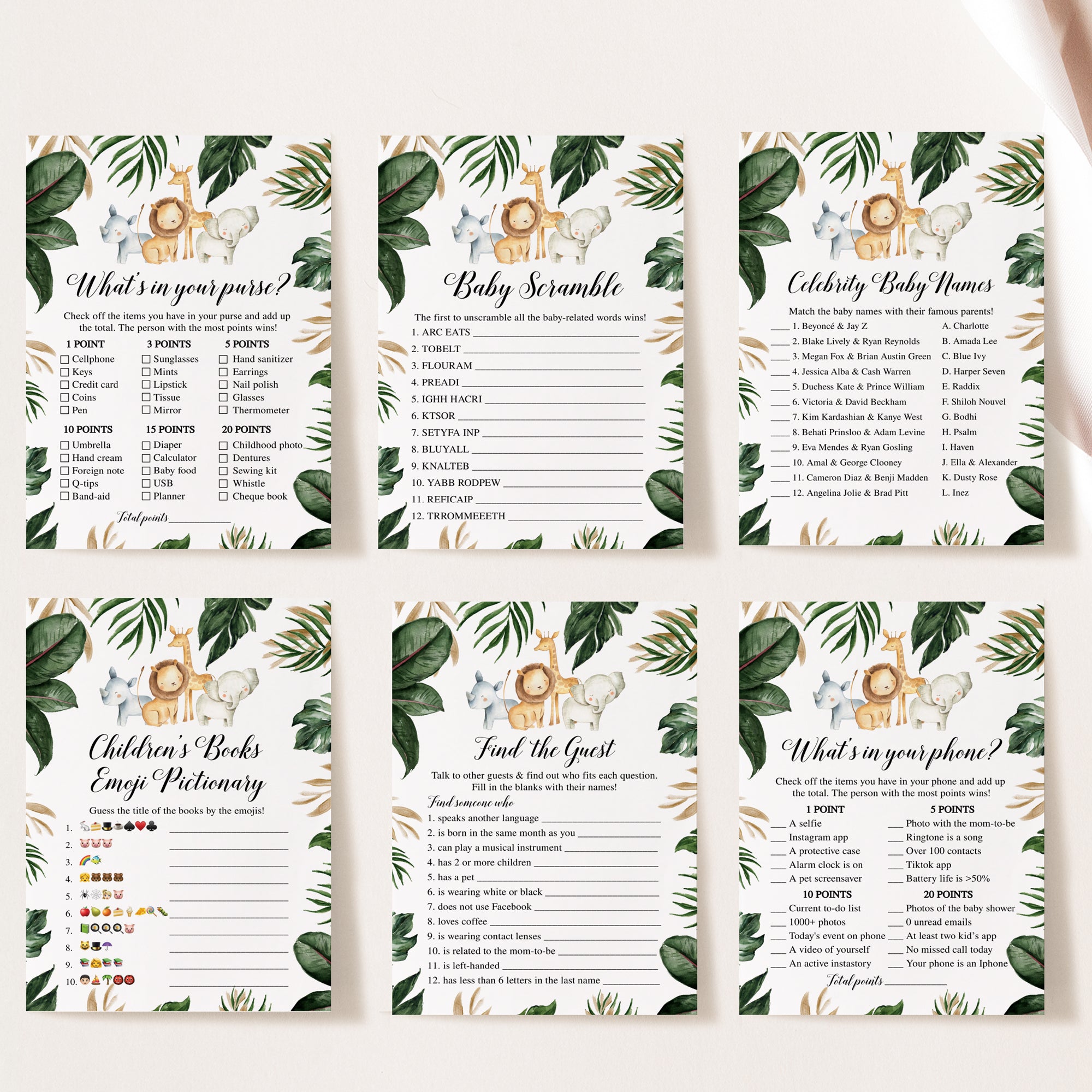 Jungle Animals Baby Shower Invite & Games