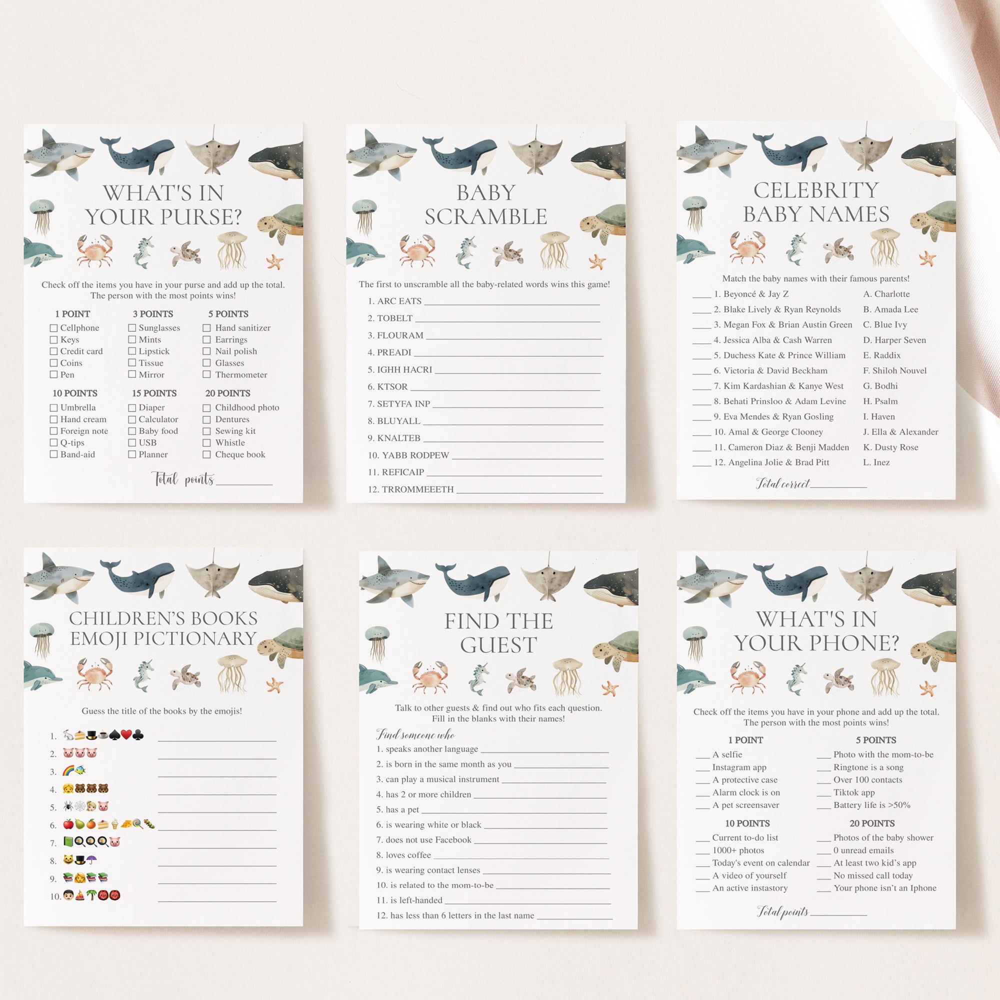 Sea Animals Baby Shower Invite & Games