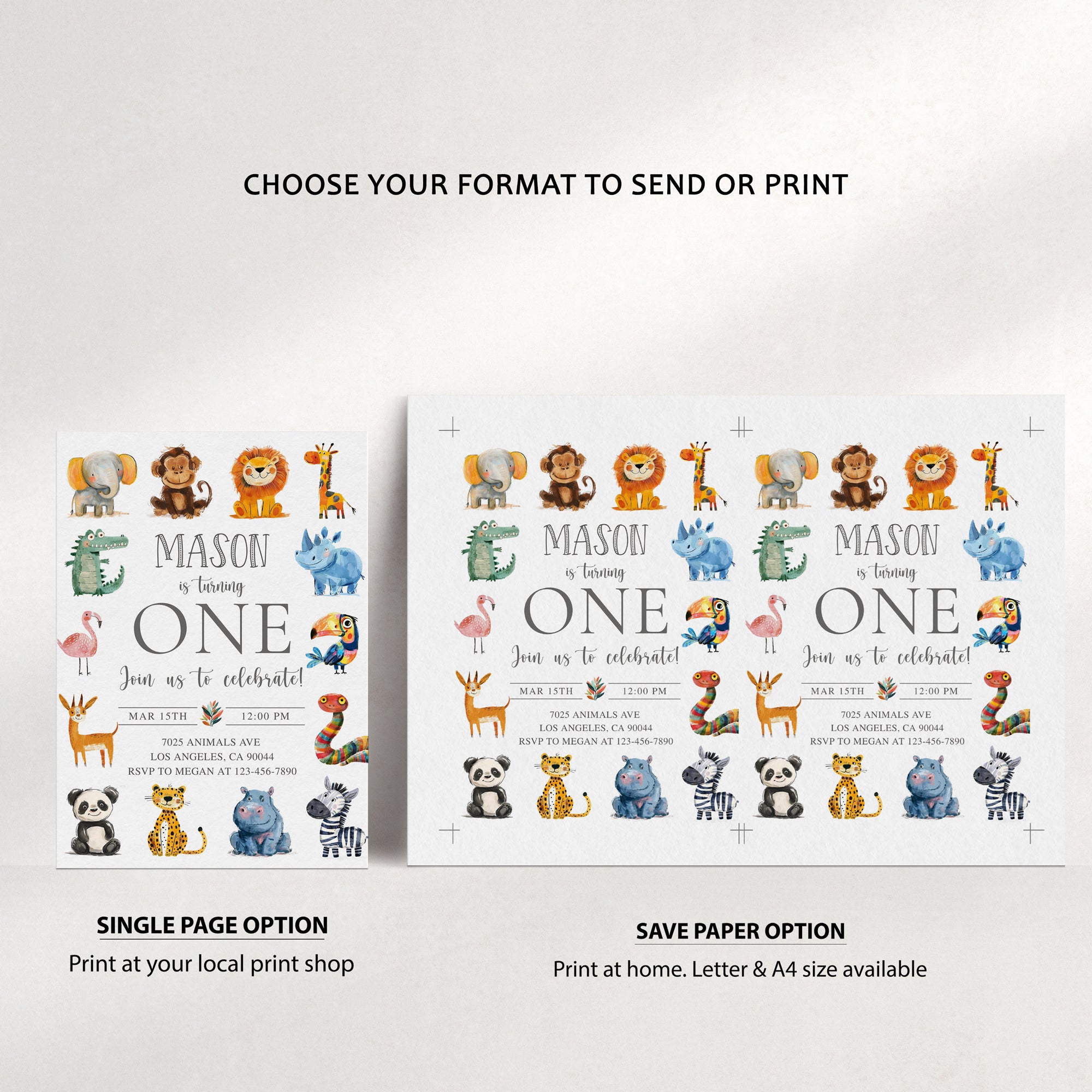 Colorful Animals Invite