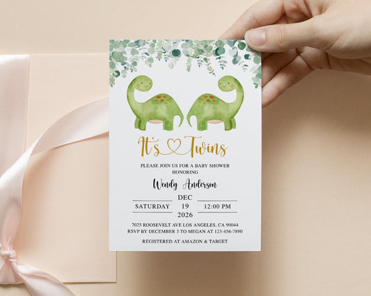 Twin Dinosaurs Baby Shower Invite