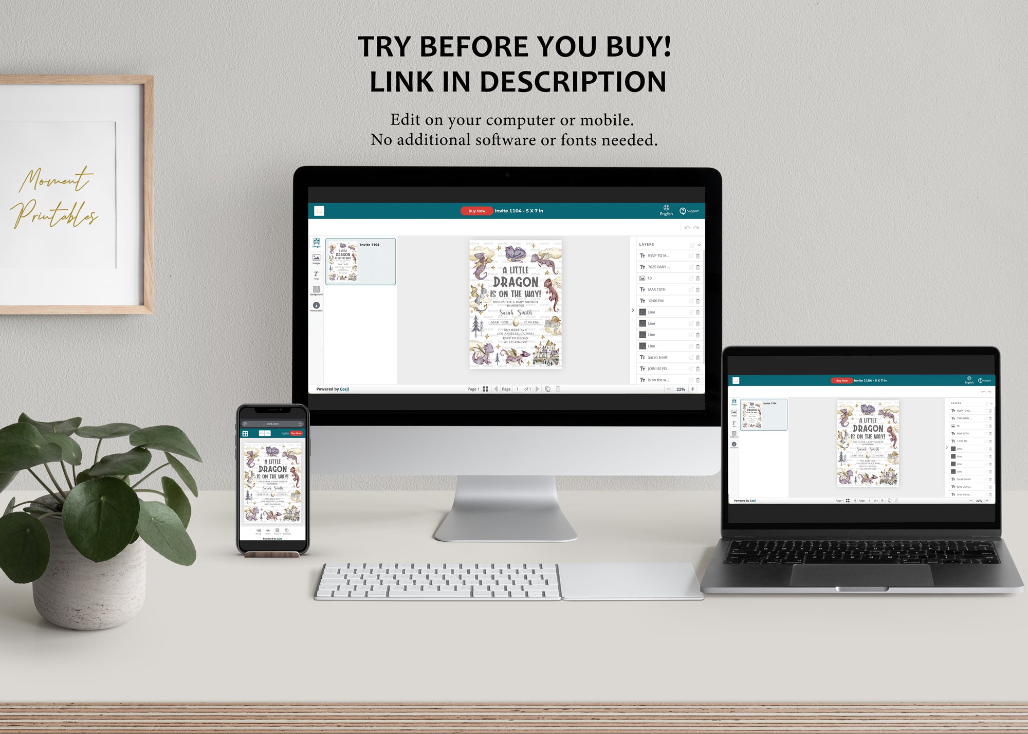 Purple Dragon Baby Shower Invite