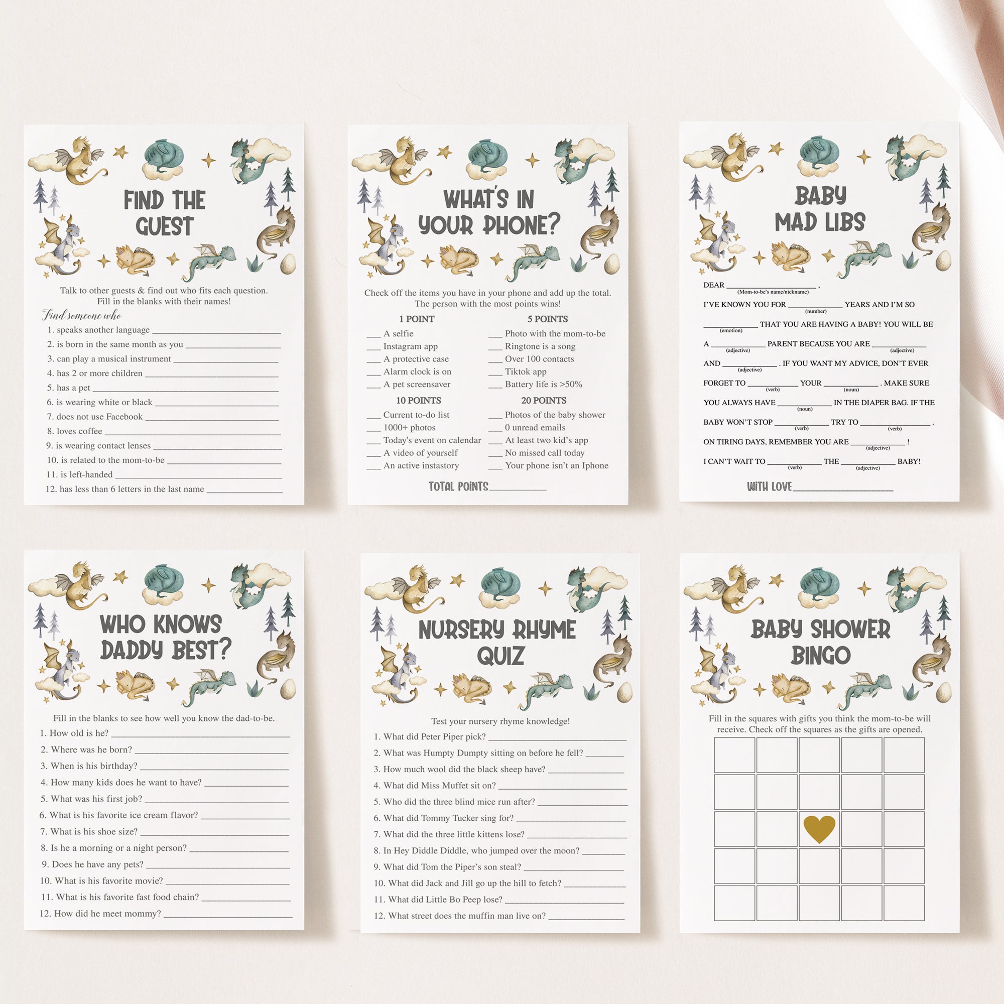 Dragon Baby Shower Invite & Games