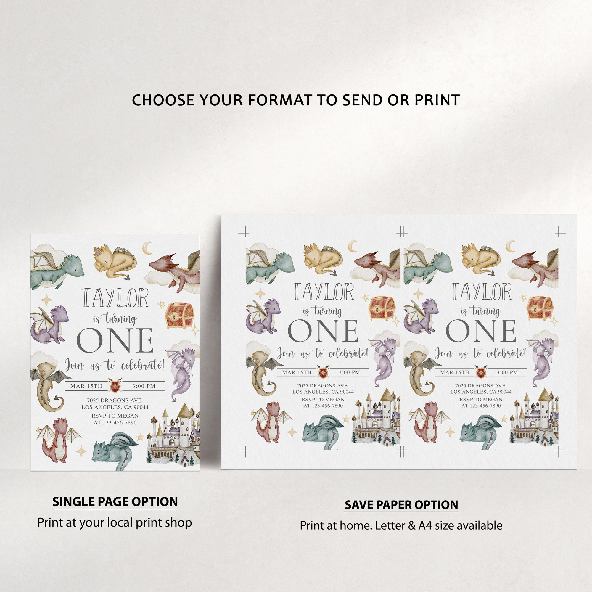 Fairytale Dragon Birthday Invite