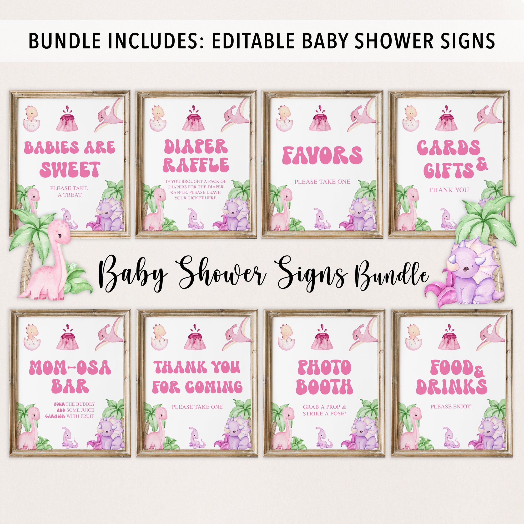 Complete Girl Dinosaur Baby Shower Bundle