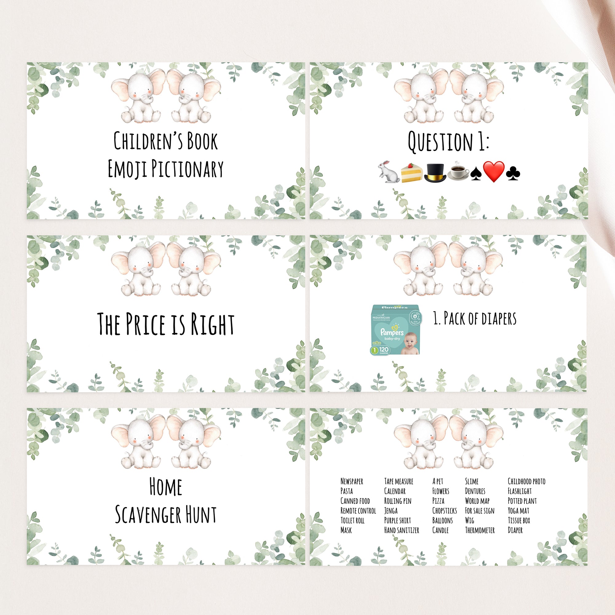 Twin Elephants Virtual Baby Shower Games