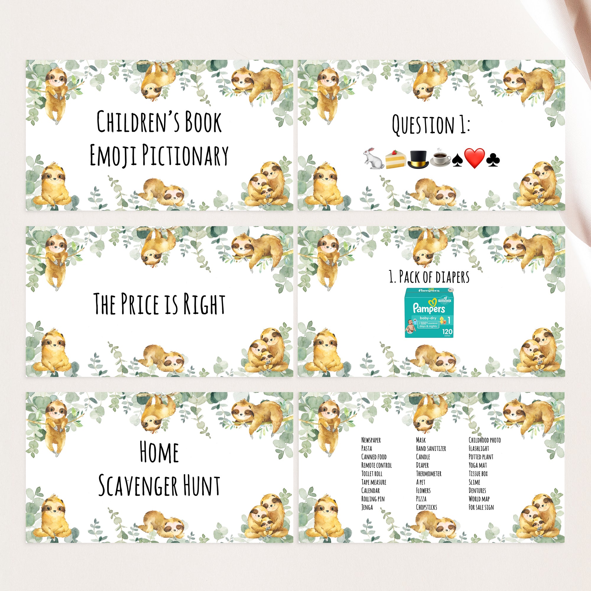 Sloth Virtual Baby Shower Games