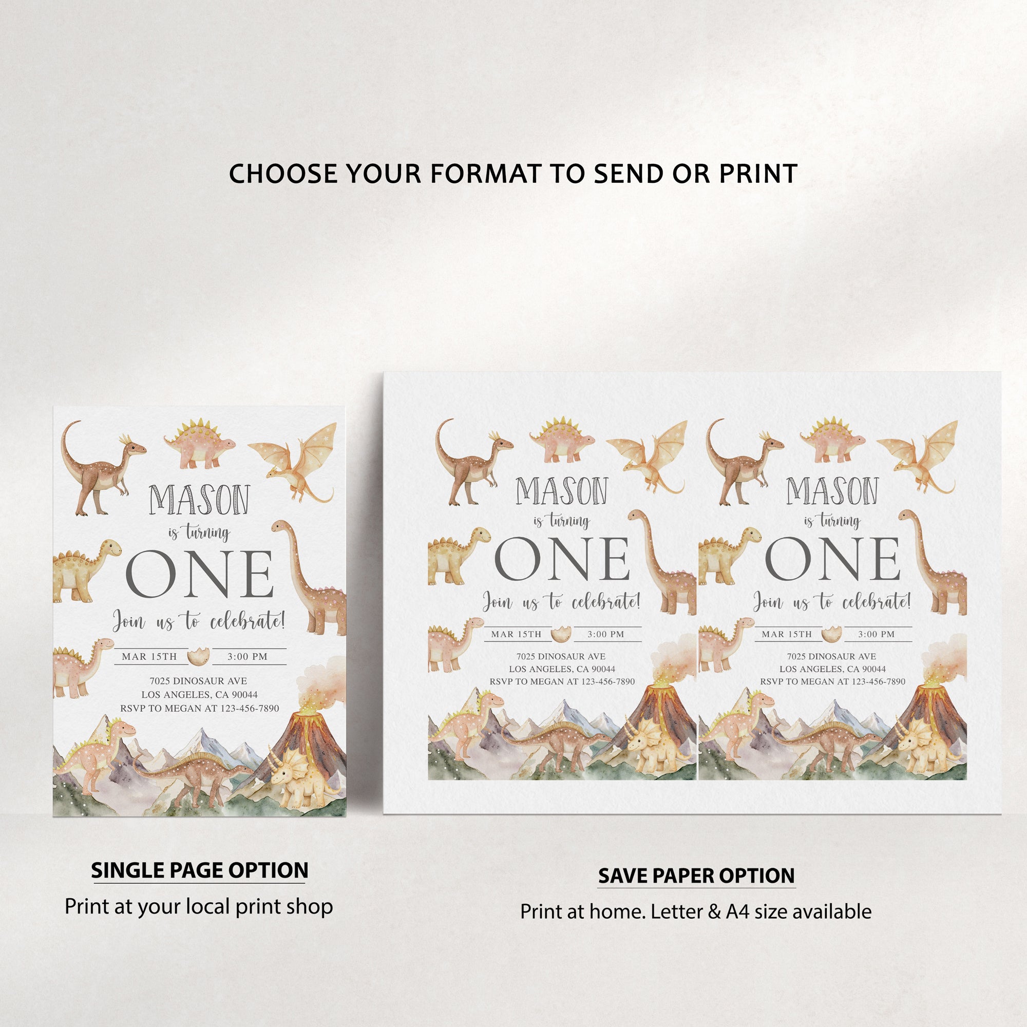 Prehistoric Dinosaur Birthday Invite