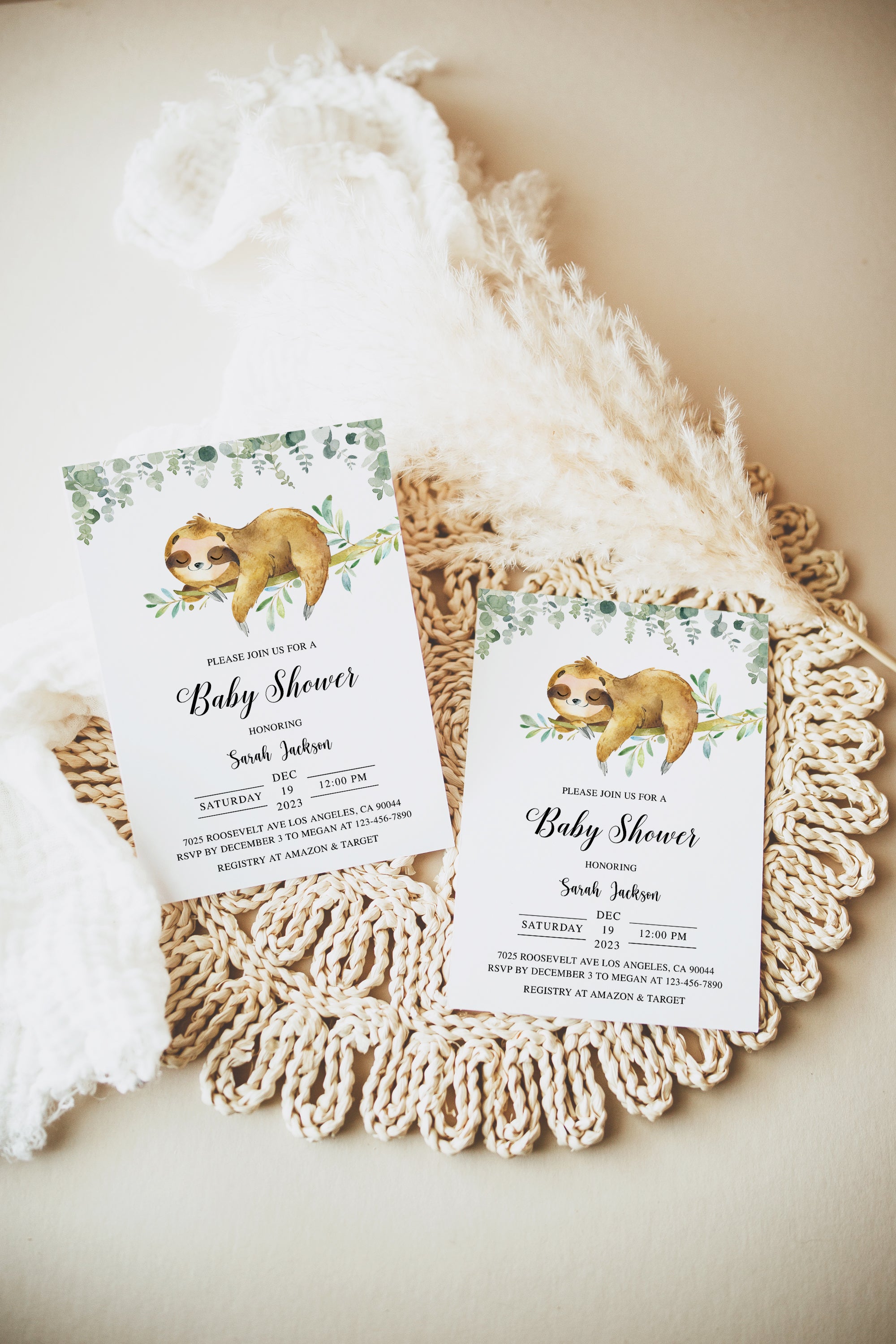 Sloth Baby Shower Invite