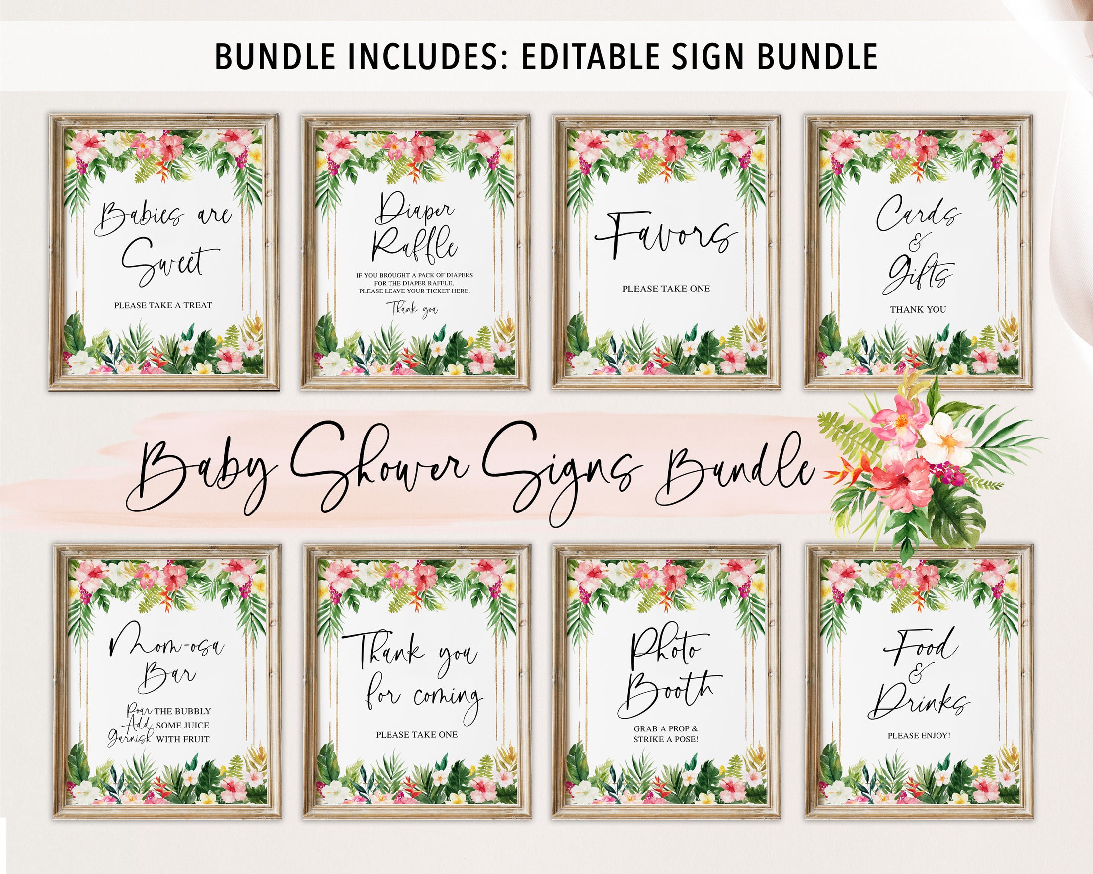 Complete Tropical Floral Baby Shower Bundle