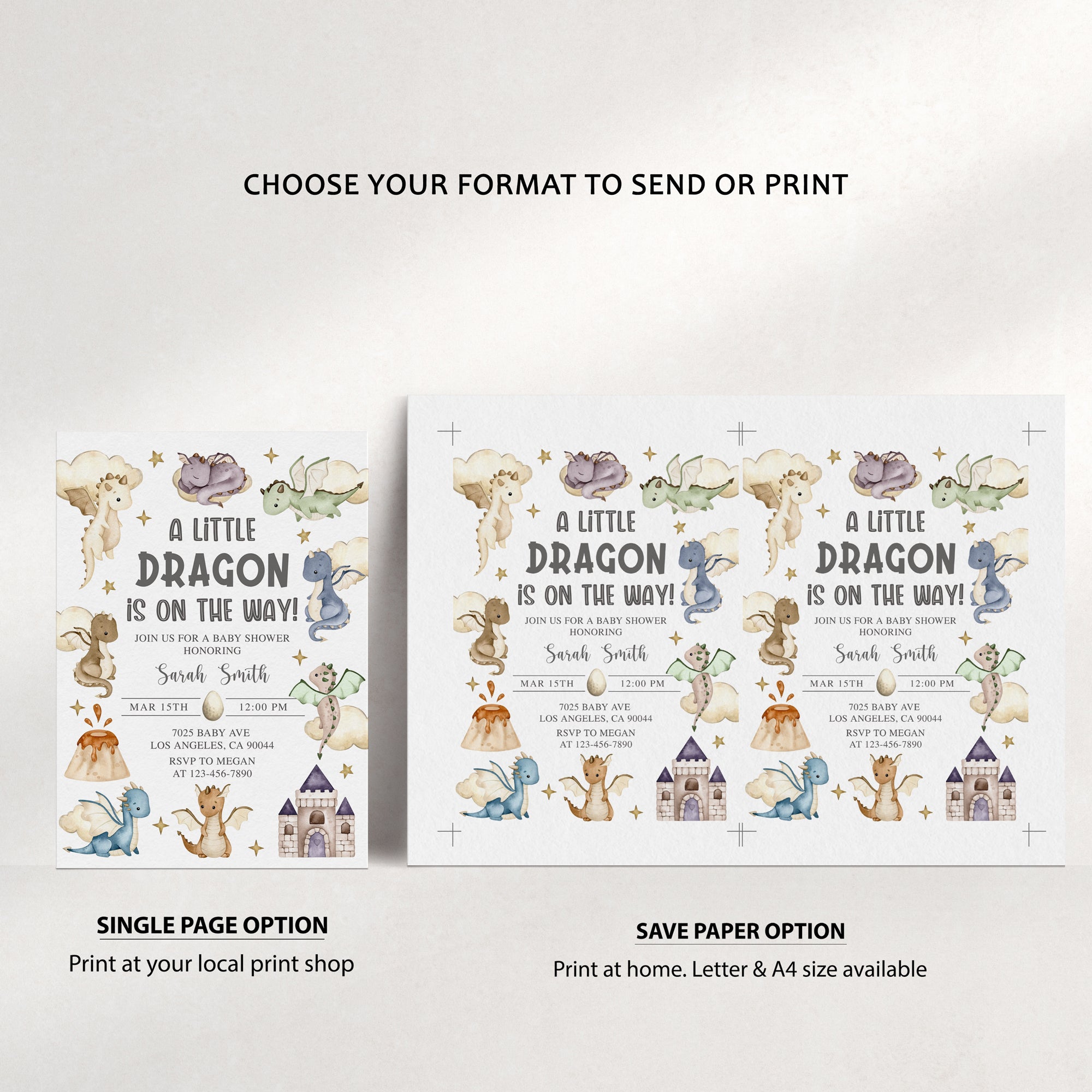 Colorful Dragon Baby Shower Invite