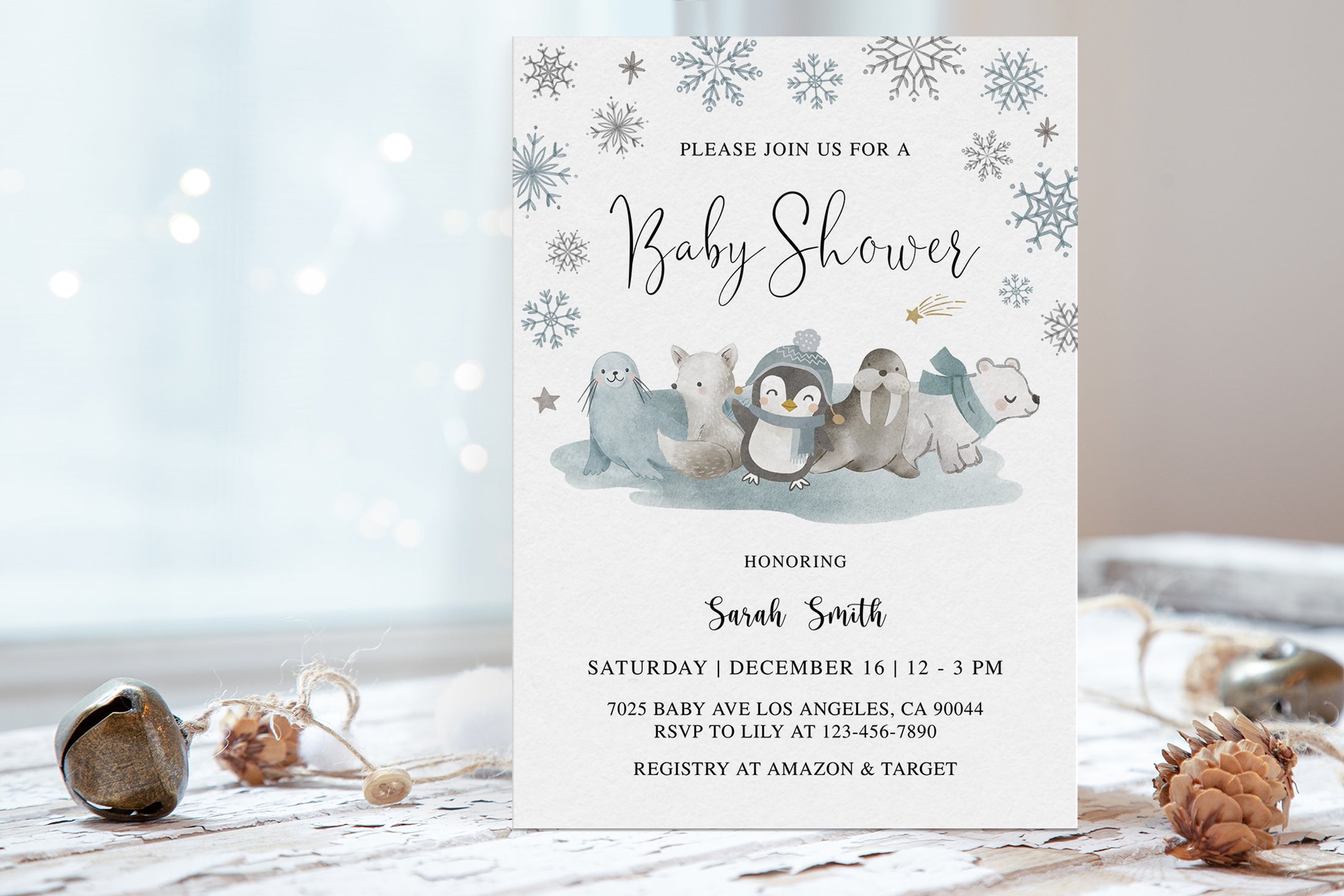 Winter Animals Baby Shower Invite