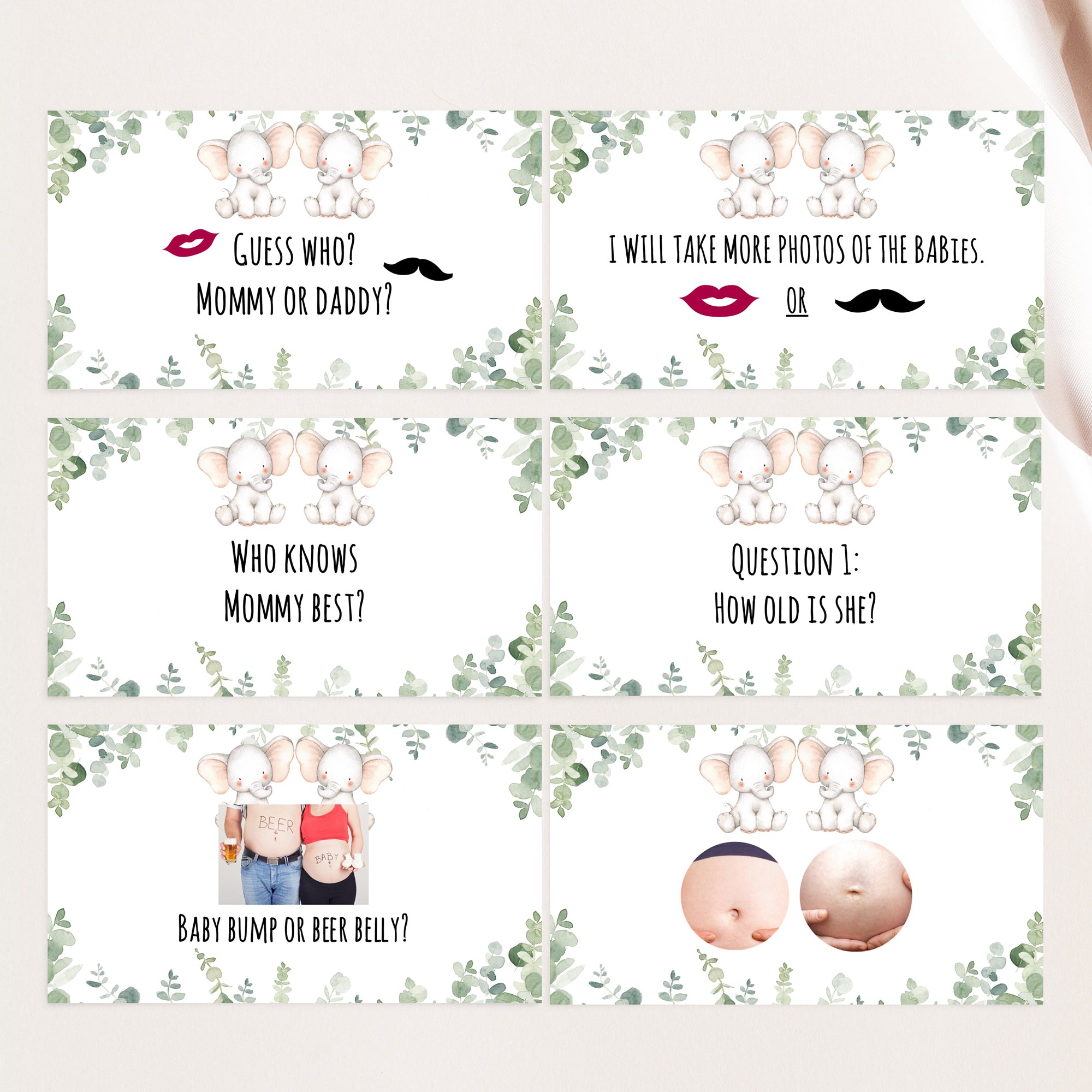 Twin Elephants Virtual Baby Shower Games