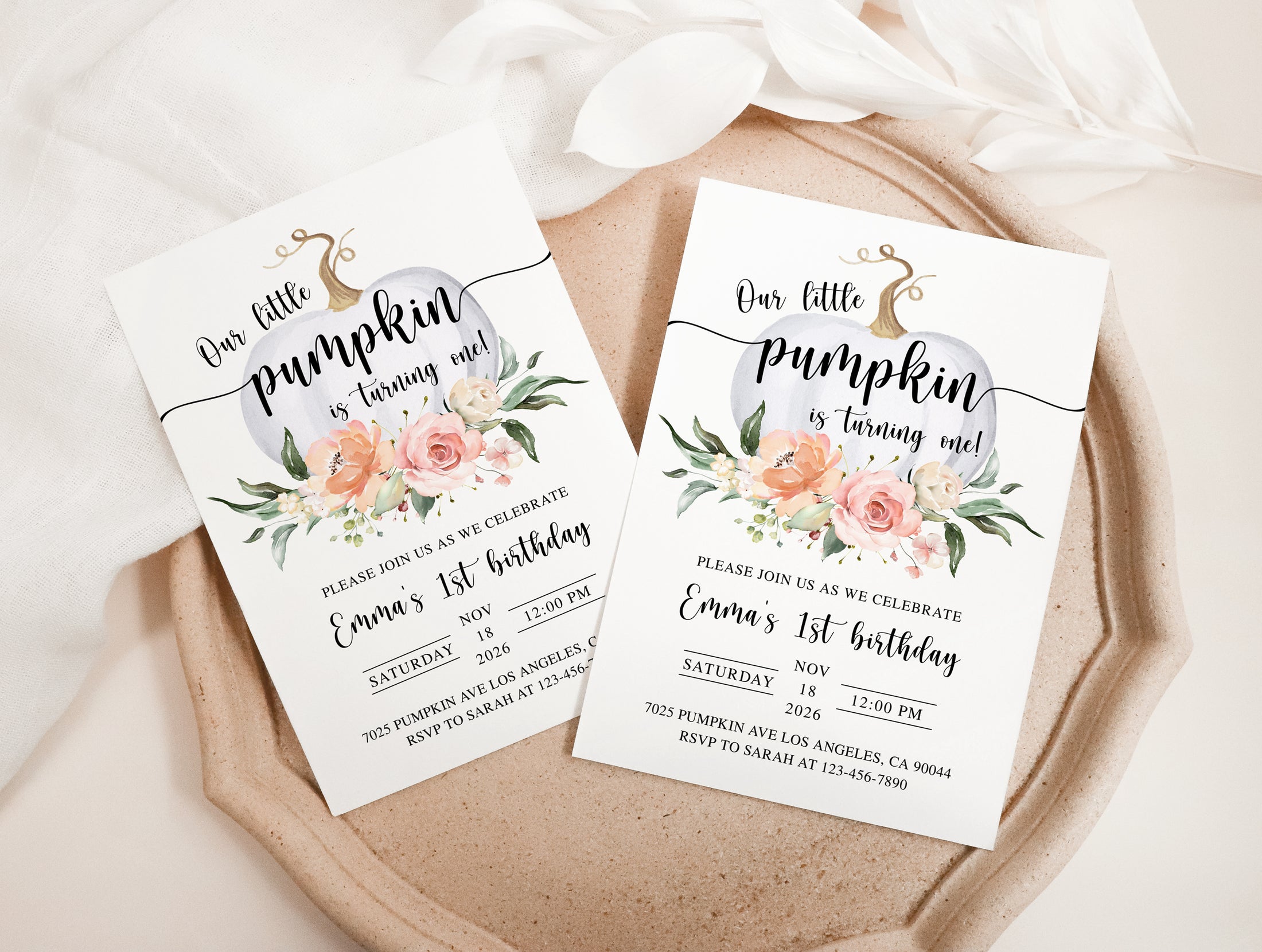 Floral Pumpkin Birthday Invite