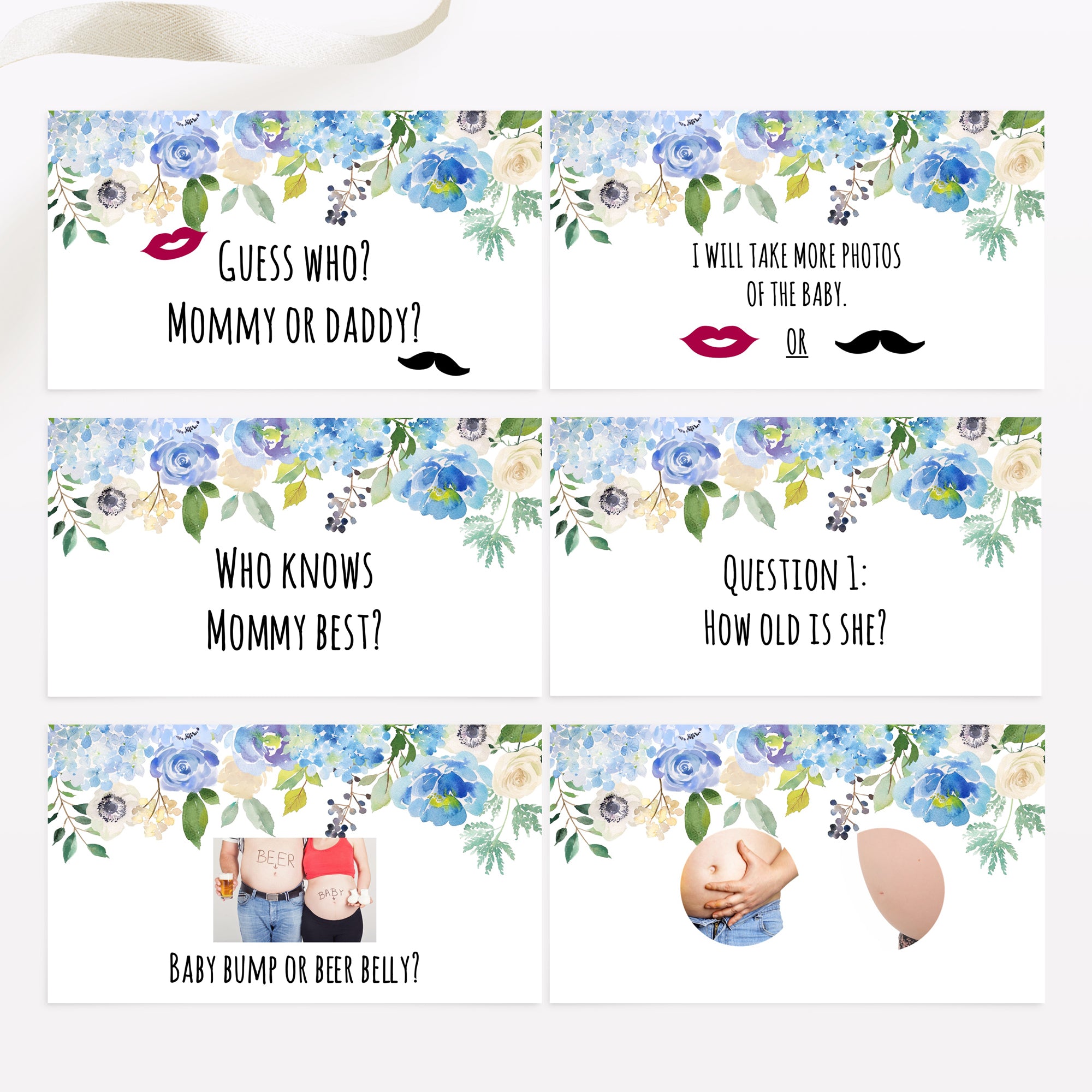 Blue Floral Virtual Baby Shower Games