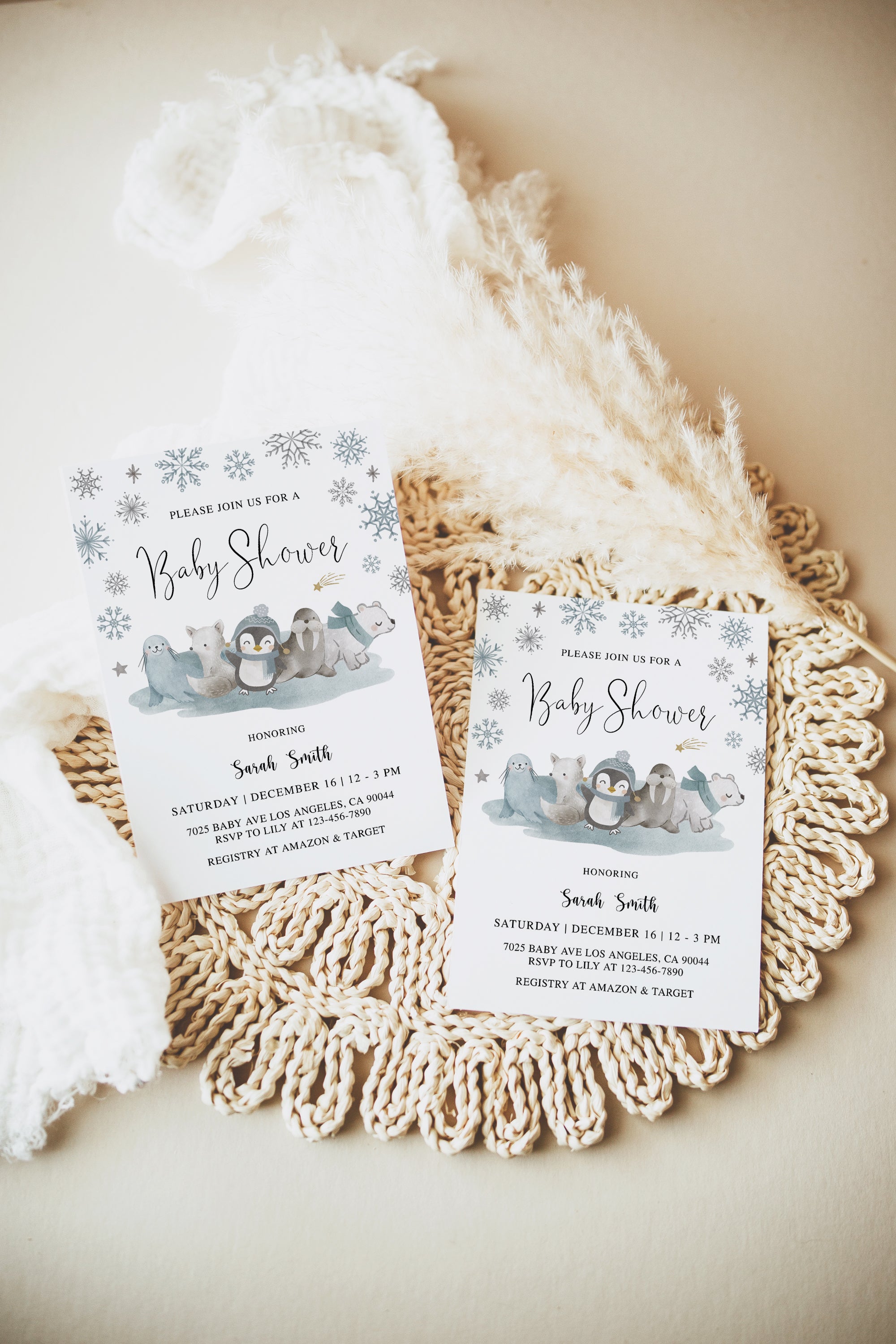 Winter Animals Baby Shower Invite