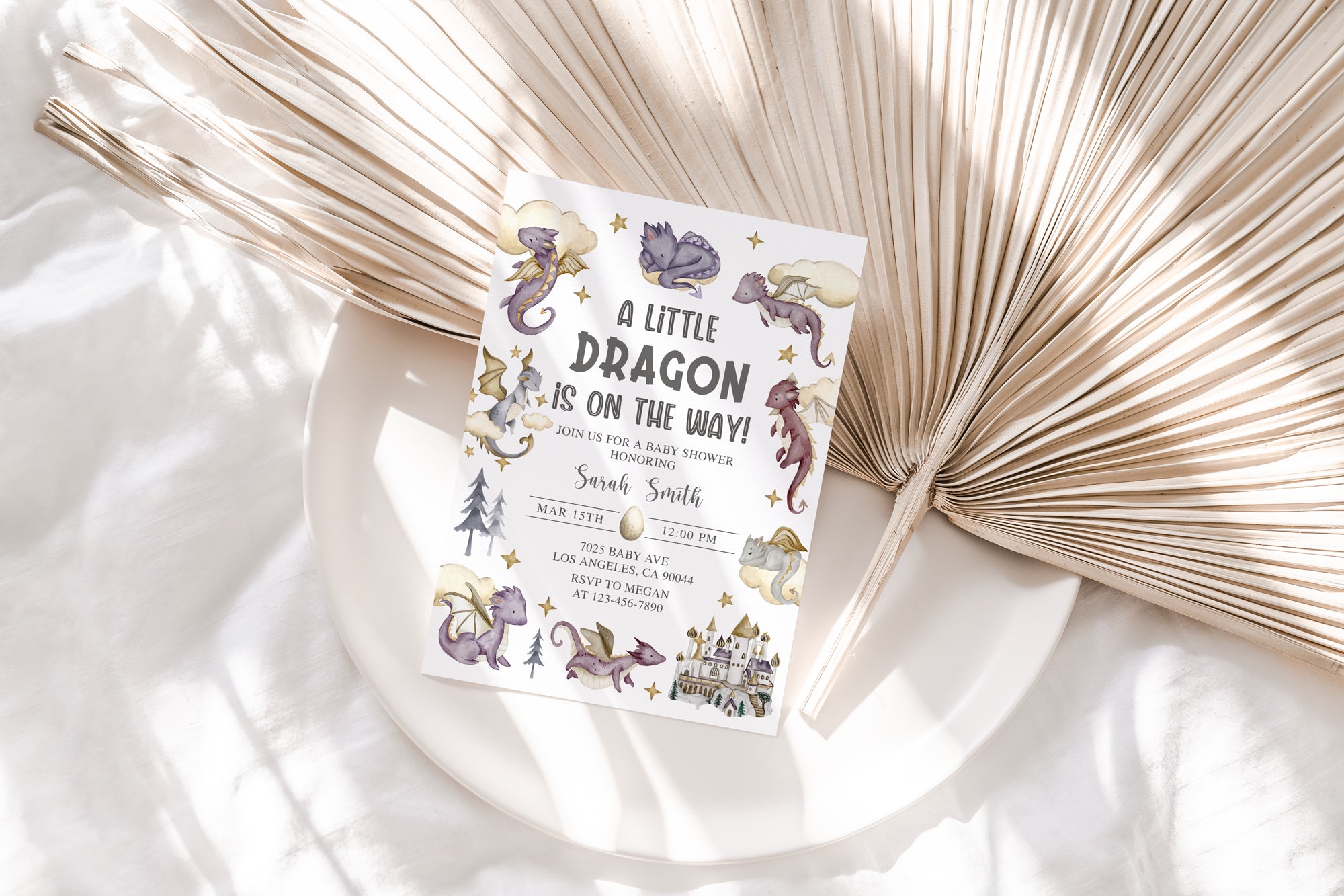 Purple Dragon Baby Shower Invite