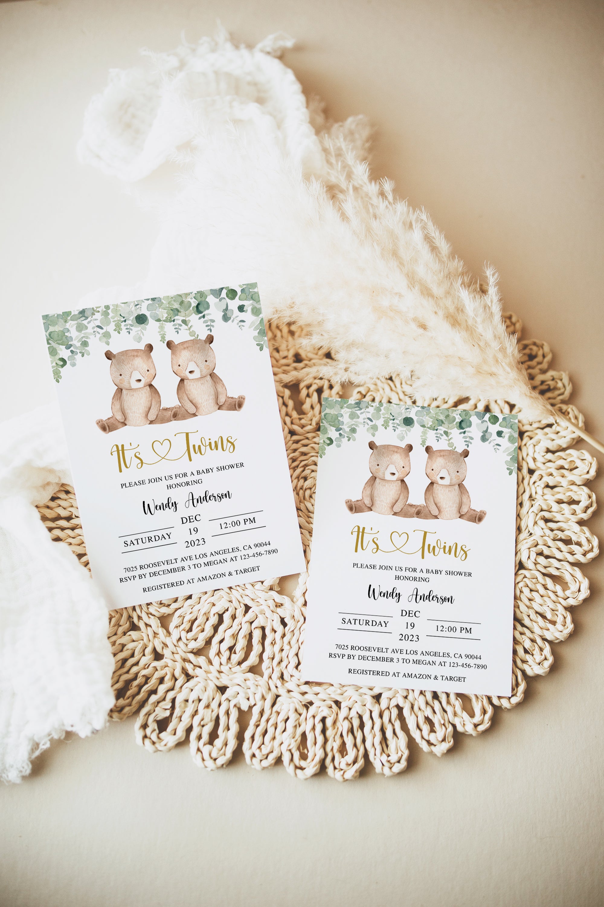 Twin Bears Baby Shower Invite