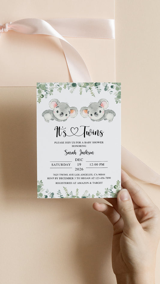 Twin Koala Baby Shower Invite