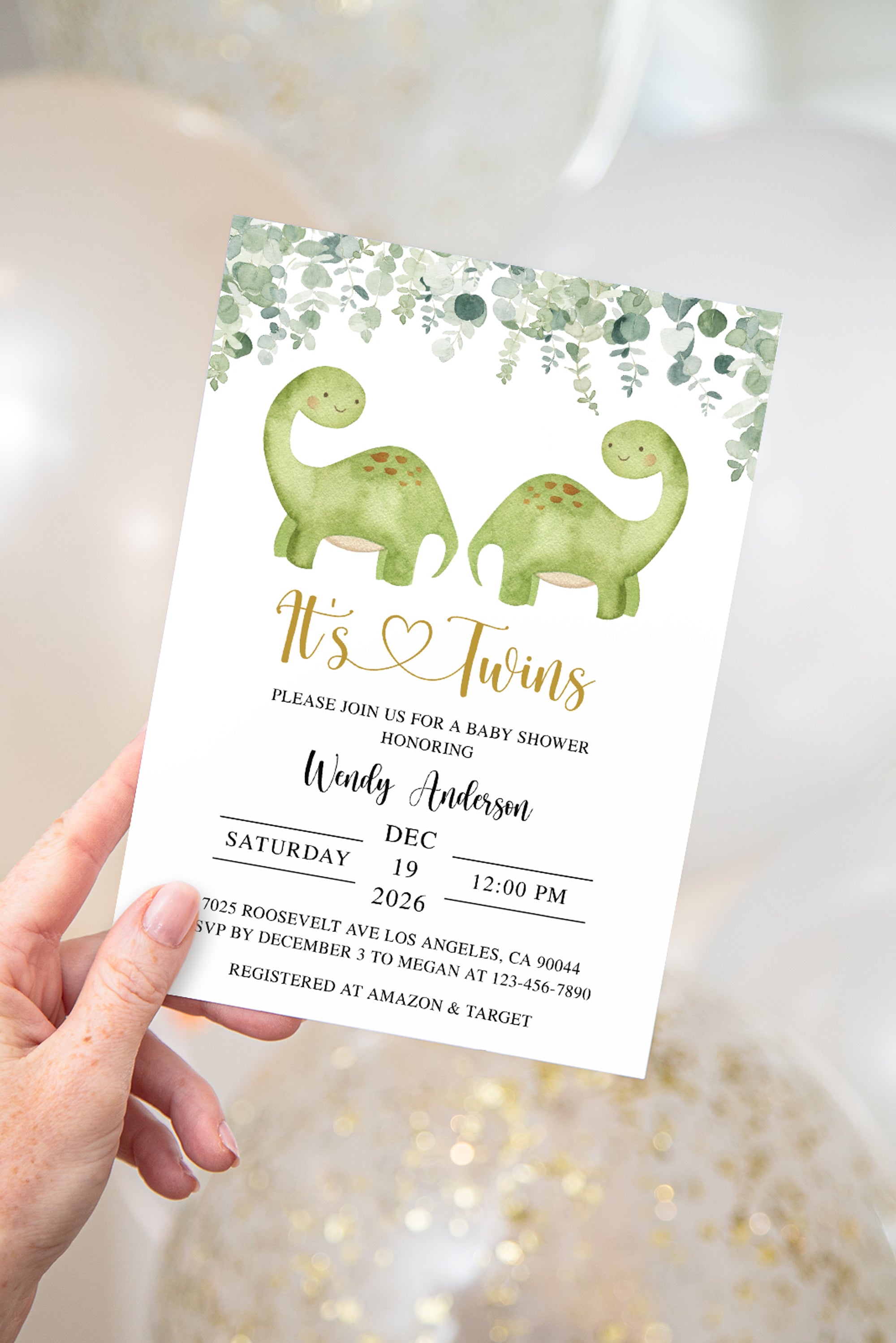 Twin Dinosaurs Baby Shower Invite